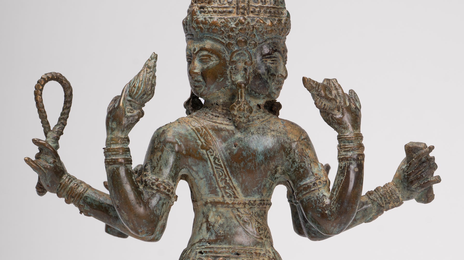 Trimurti Statue - Antique Indonesian Style Trimurti Shiva Brahma Vishnu Statue - 32.5cm/13"
