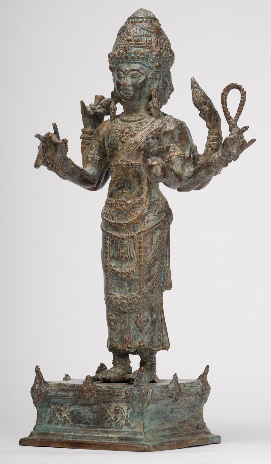 Trimurti Statue - Antique Indonesian Style Trimurti Shiva Brahma Vishnu Statue - 32.5cm/13"