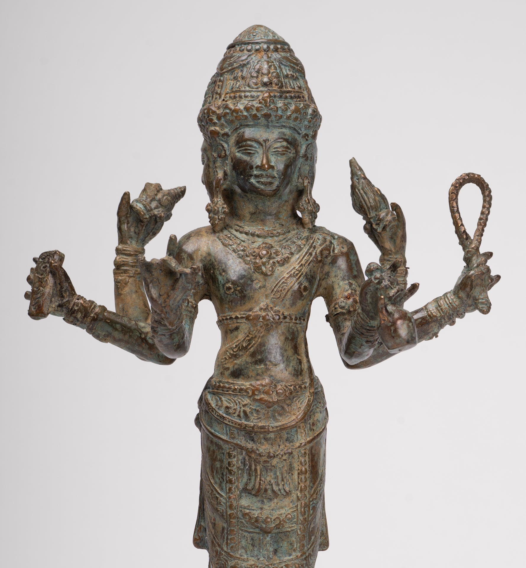Trimurti Statue - Antique Indonesian Style Trimurti Shiva Brahma Vishnu Statue - 32.5cm/13"