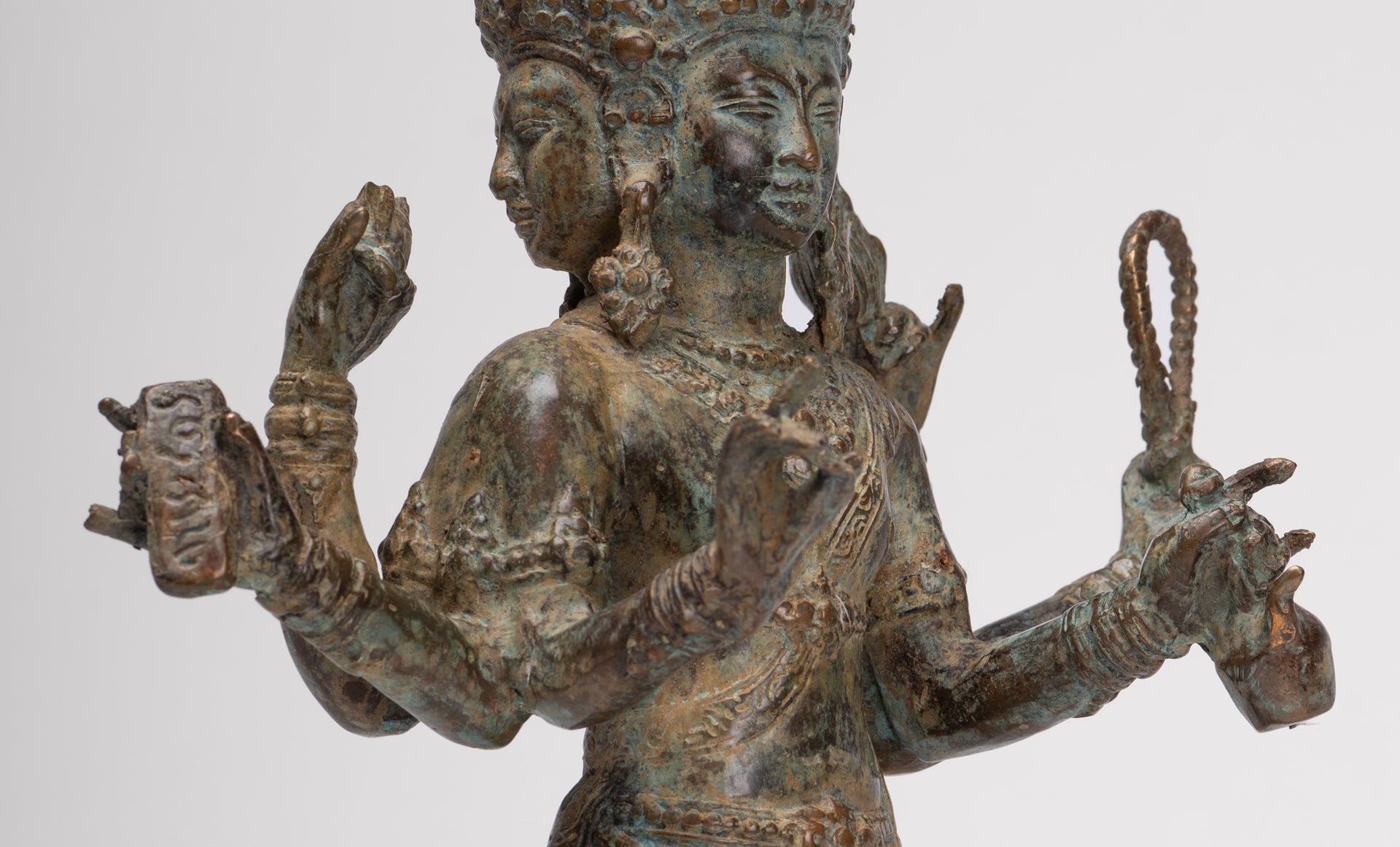 Trimurti Statue - Antique Indonesian Style Trimurti Shiva Brahma Vishnu Statue - 32.5cm/13"
