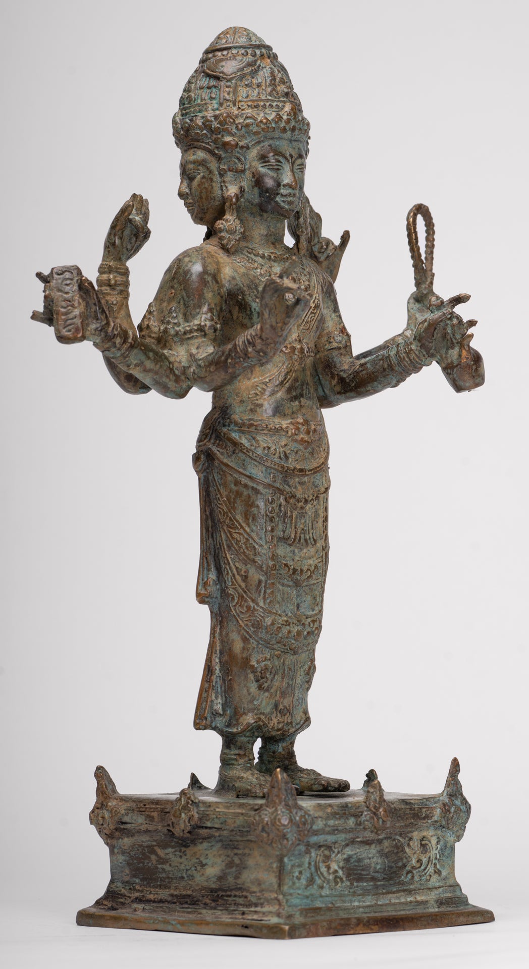 Trimurti Statue - Antique Indonesian Style Trimurti Shiva Brahma Vishnu Statue - 32.5cm/13"