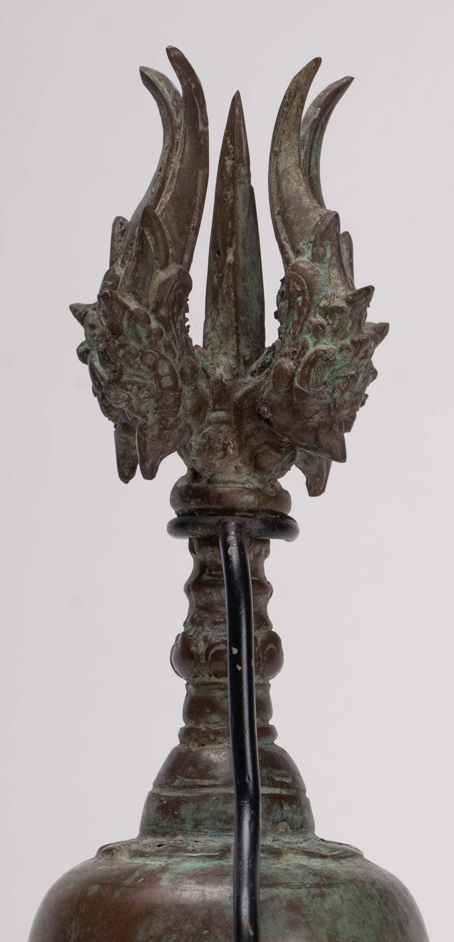 Antique Balinese Style Bronze Mounted Trident Ritual Genta Bell - 31cm/12"