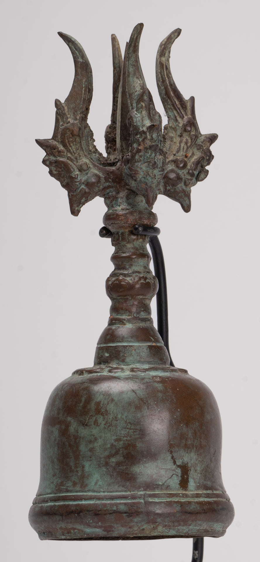 Antique Balinese Style Bronze Mounted Trident Ritual Genta Bell - 31cm/12"