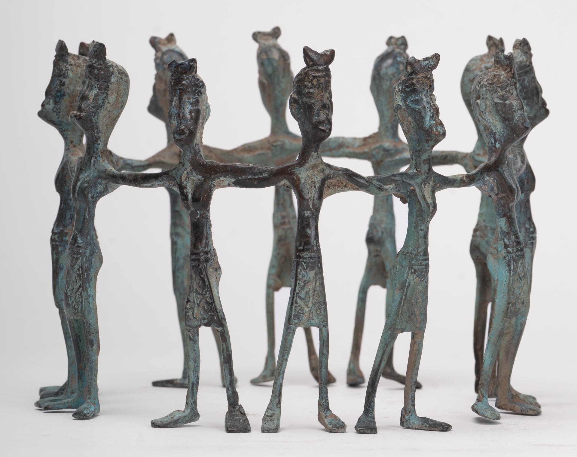 Antique Javanese Style Bronze Indonesian Bronze Circle of Dancers - 13cm(5") Tall