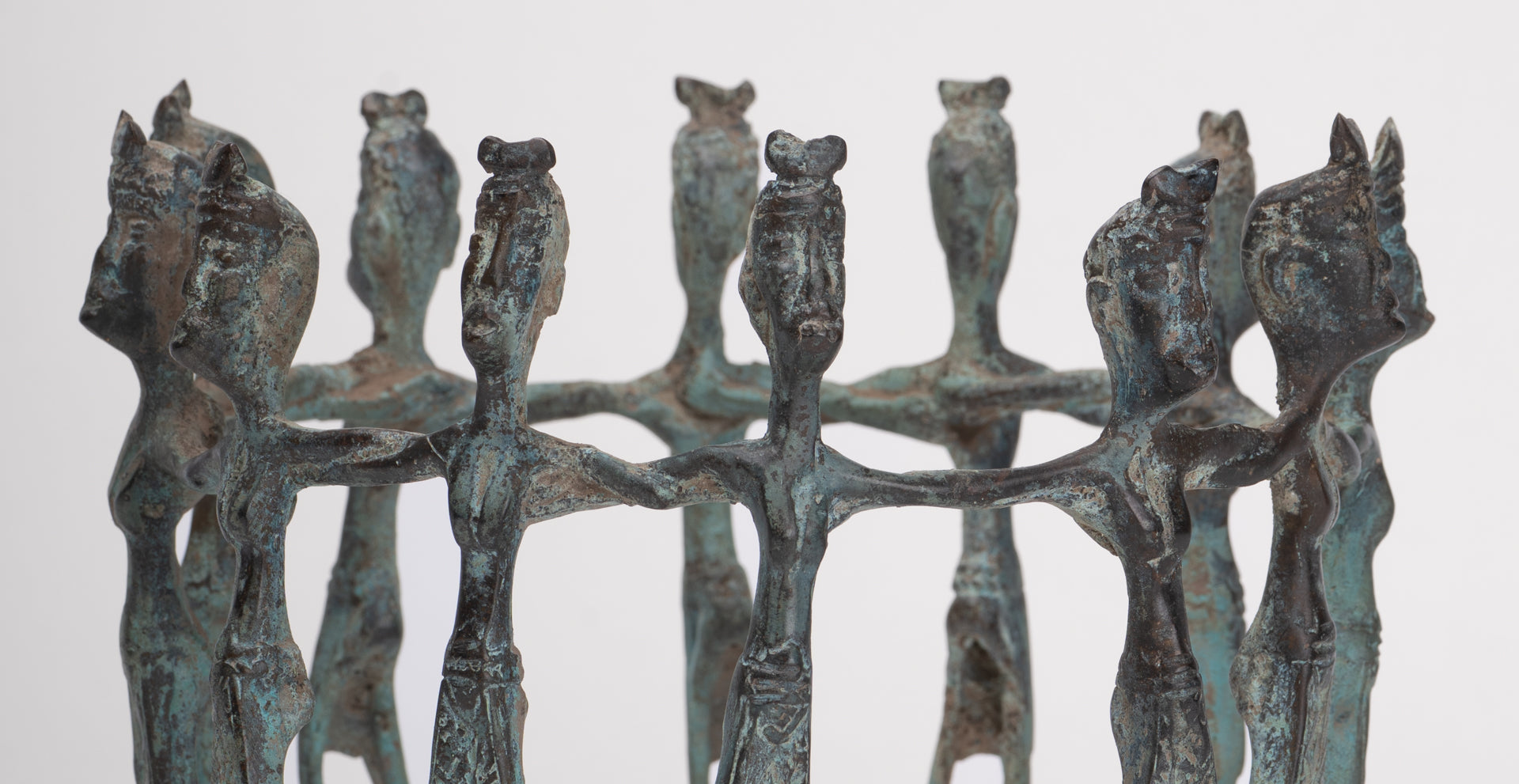 Antique Javanese Style Bronze Indonesian Bronze Circle of Dancers - 13cm(5") Tall