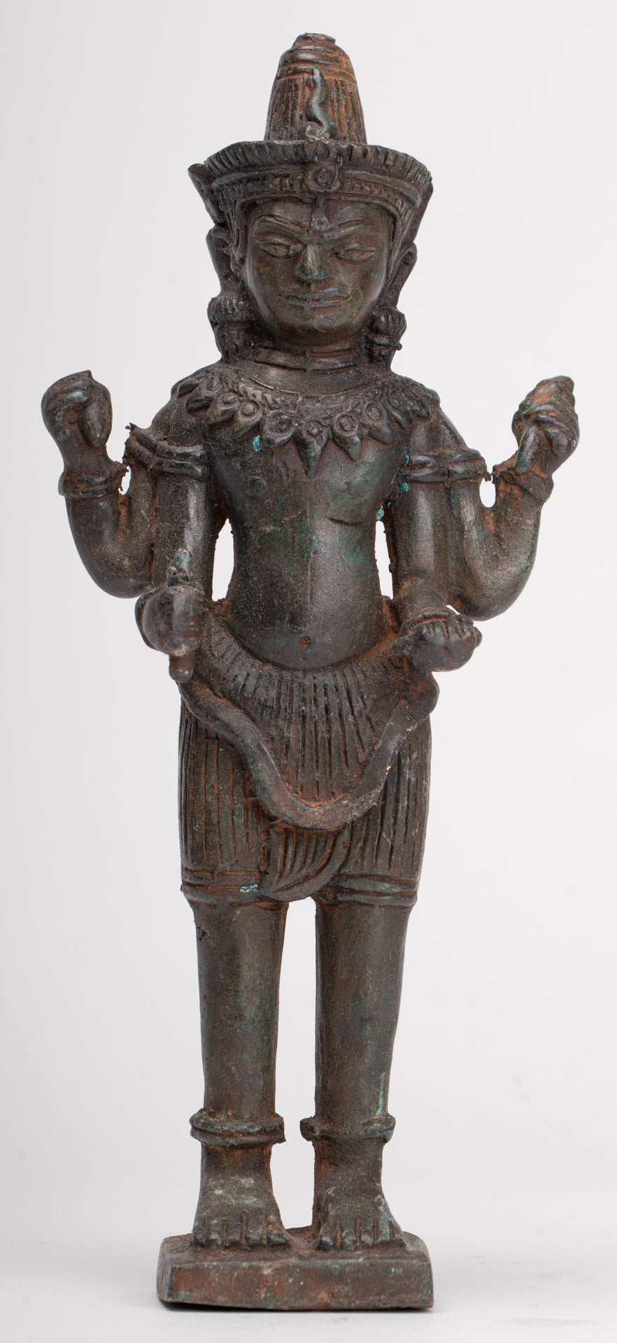 Shiva Statue - Antique Thai Style Bronze Standing Lopburi Shiva Statue - 23cm/9"