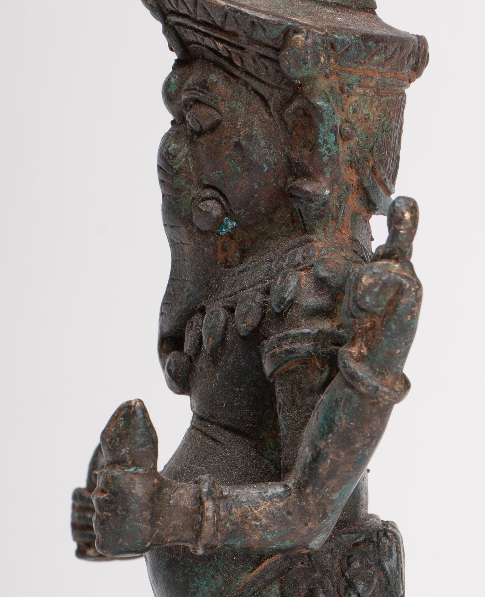Ganesha Statue - Antique Thai Style Bronze Standing 4-Arm Ganesha Statue - 22.5cm/9"