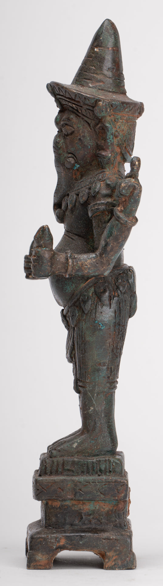 Ganesha Statue - Antique Thai Style Bronze Standing 4-Arm Ganesha Statue - 22.5cm/9"