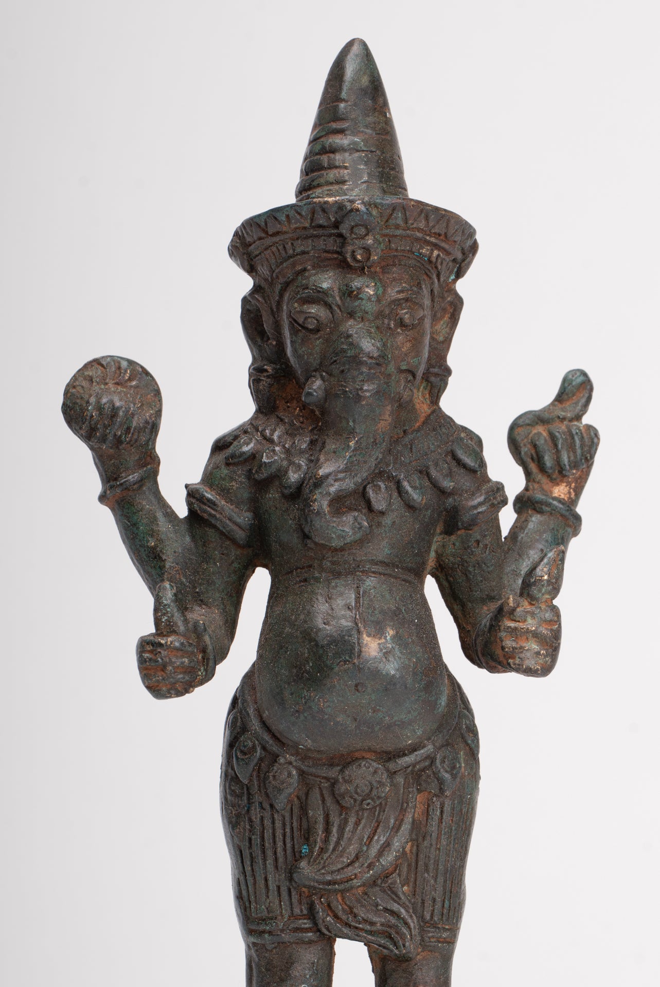 Ganesha Statue - Antique Thai Style Bronze Standing 4-Arm Ganesha Statue - 22.5cm/9"