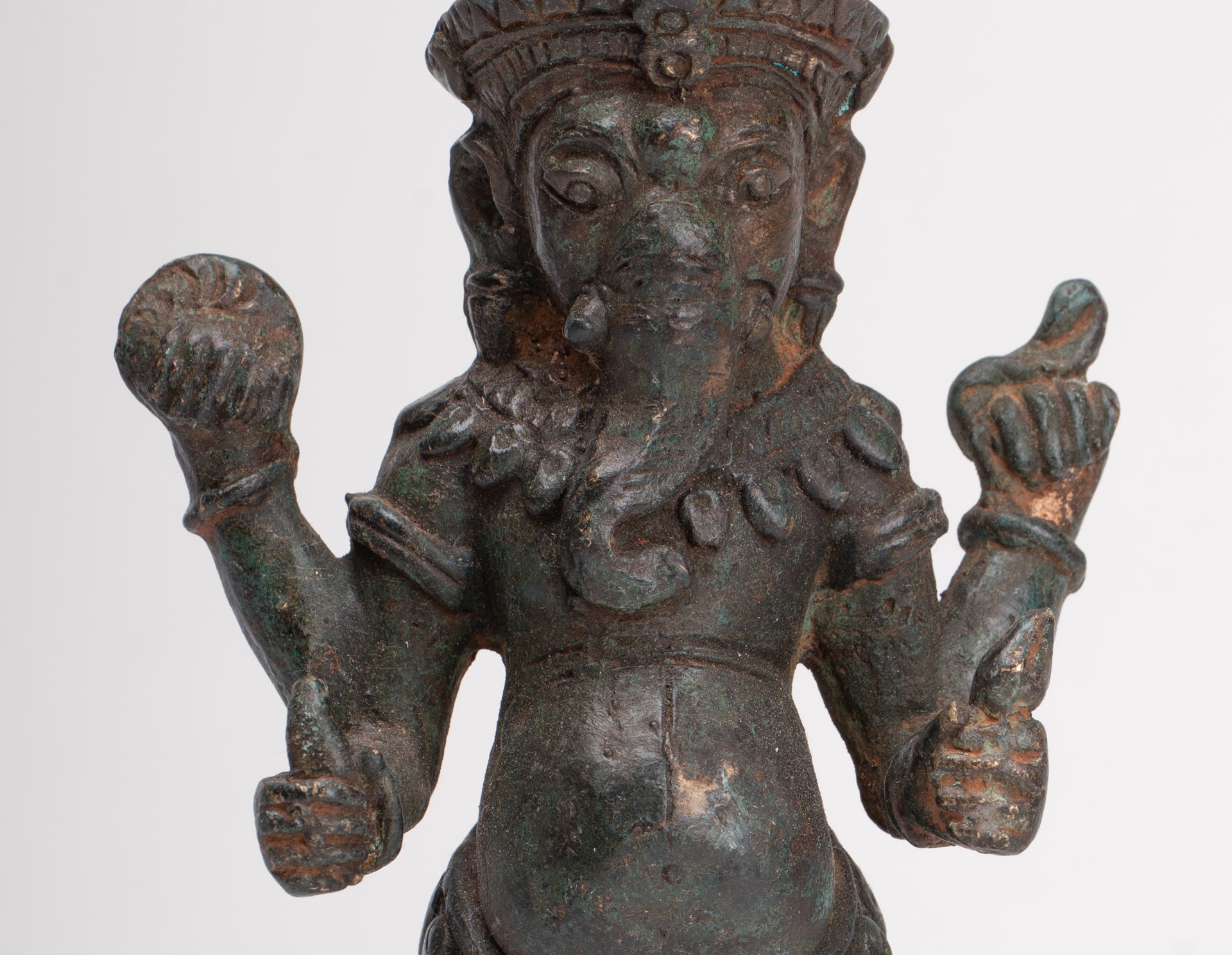 Ganesha Statue - Antique Thai Style Bronze Standing 4-Arm Ganesha Statue - 22.5cm/9"