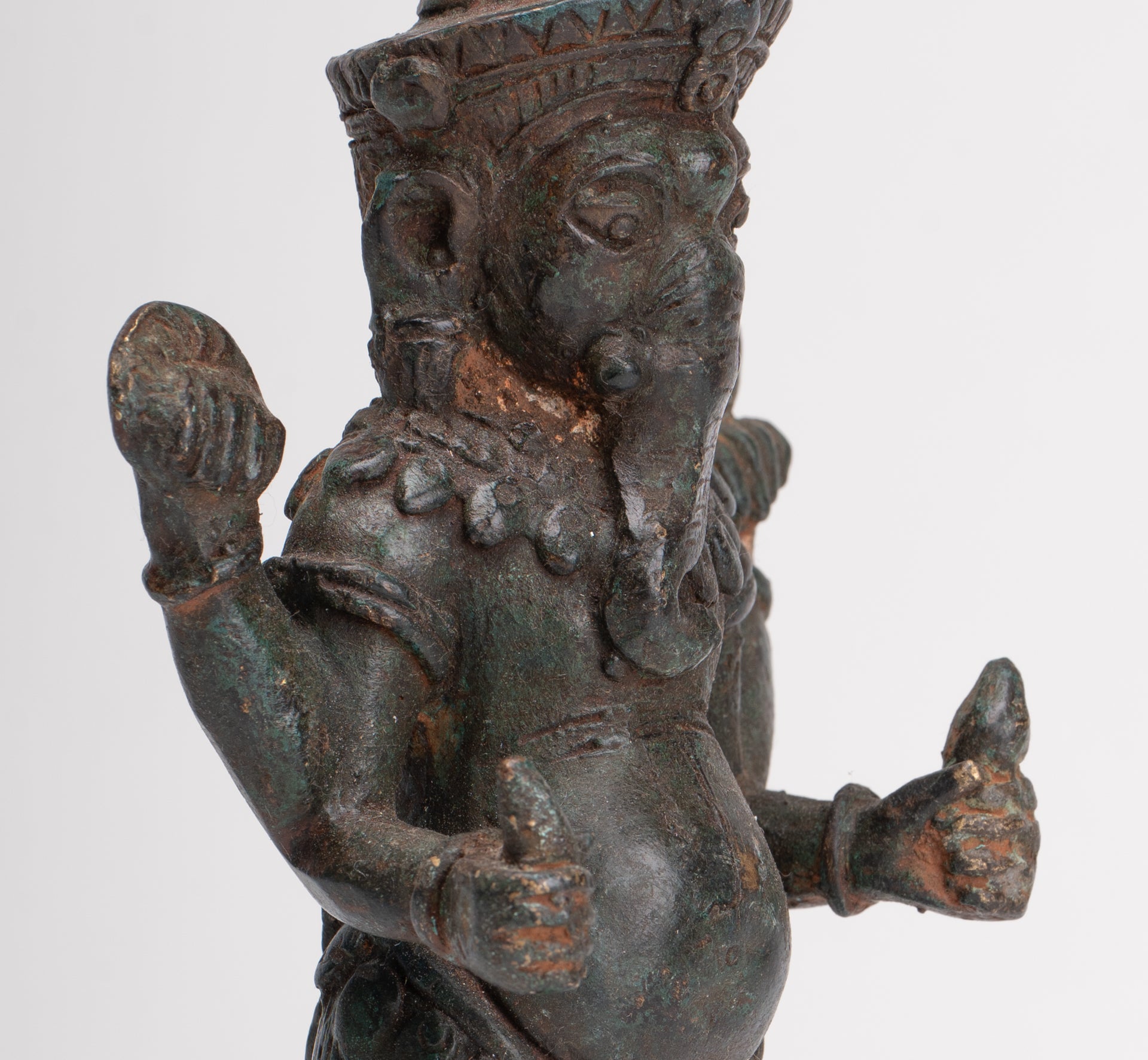 Ganesha Statue - Antique Thai Style Bronze Standing 4-Arm Ganesha Statue - 22.5cm/9"