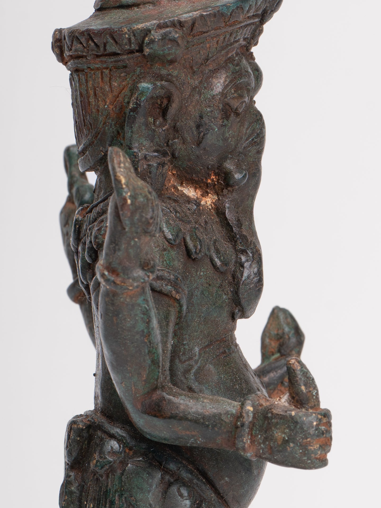 Ganesha Statue - Antique Thai Style Bronze Standing 4-Arm Ganesha Statue - 22.5cm/9"