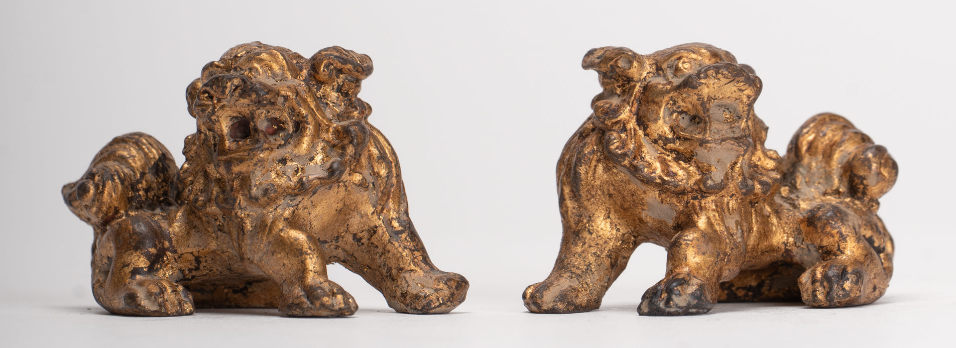 Antique Chinese Style Temple Guardian Lions Shishi Lions Foo Dogs Imperial Lions (Pair) - 3.5cm/1"