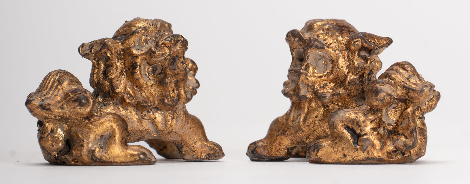 Antique Chinese Style Temple Guardian Lions Shishi Lions Foo Dogs Imperial Lions (Pair) - 3.5cm/1"