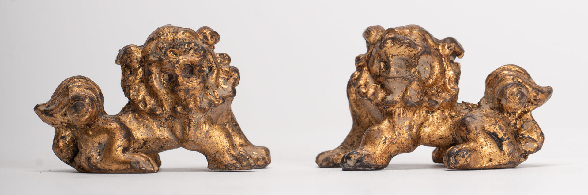 Antique Chinese Style Temple Guardian Lions Shishi Lions Foo Dogs Imperial Lions (Pair) - 3.5cm/1"
