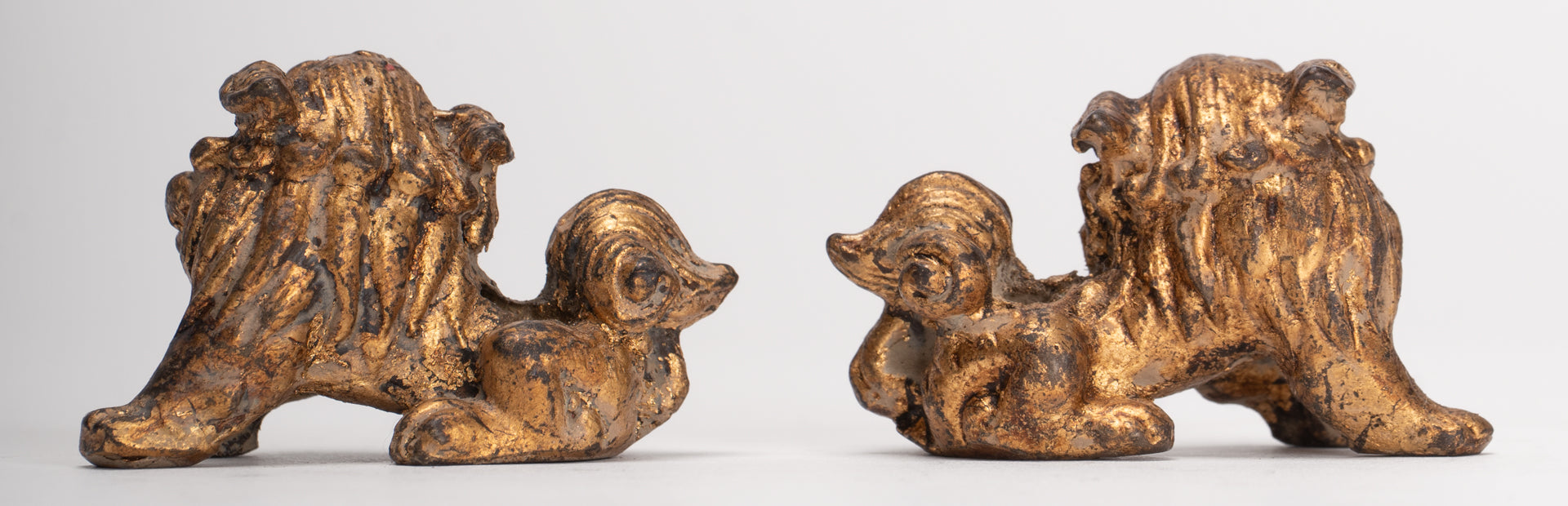 Antique Chinese Style Temple Guardian Lions Shishi Lions Foo Dogs Imperial Lions (Pair) - 3.5cm/1"