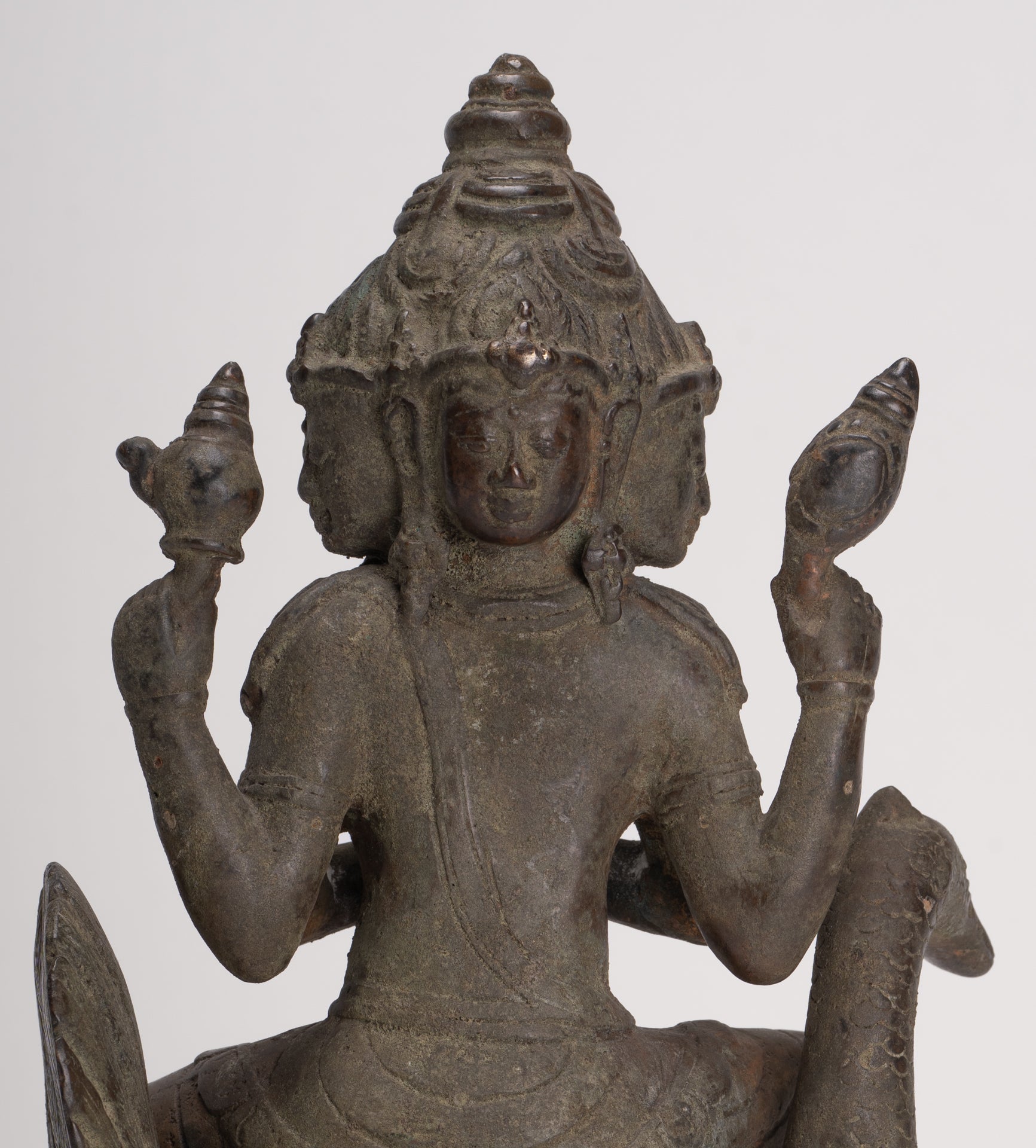 Antique Indonesian Style Majapahit Standing Bronze Brahma Statue - 30cm/12" 