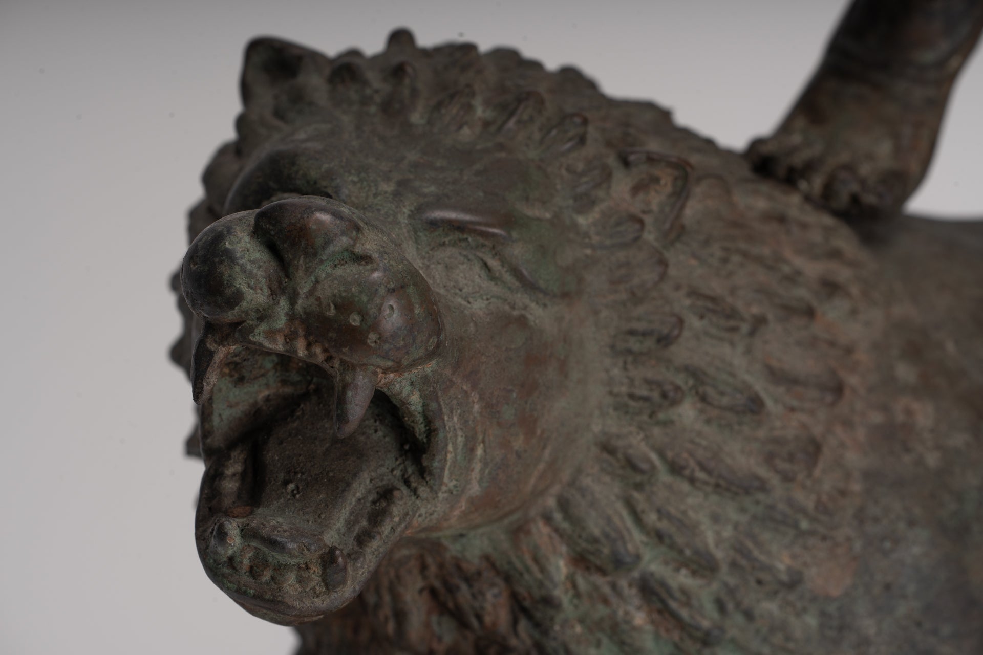 Kali Statue - Antique Java Style Majapahit Bronze Kali Statue on Roaring Lion - 54.5cm/22"