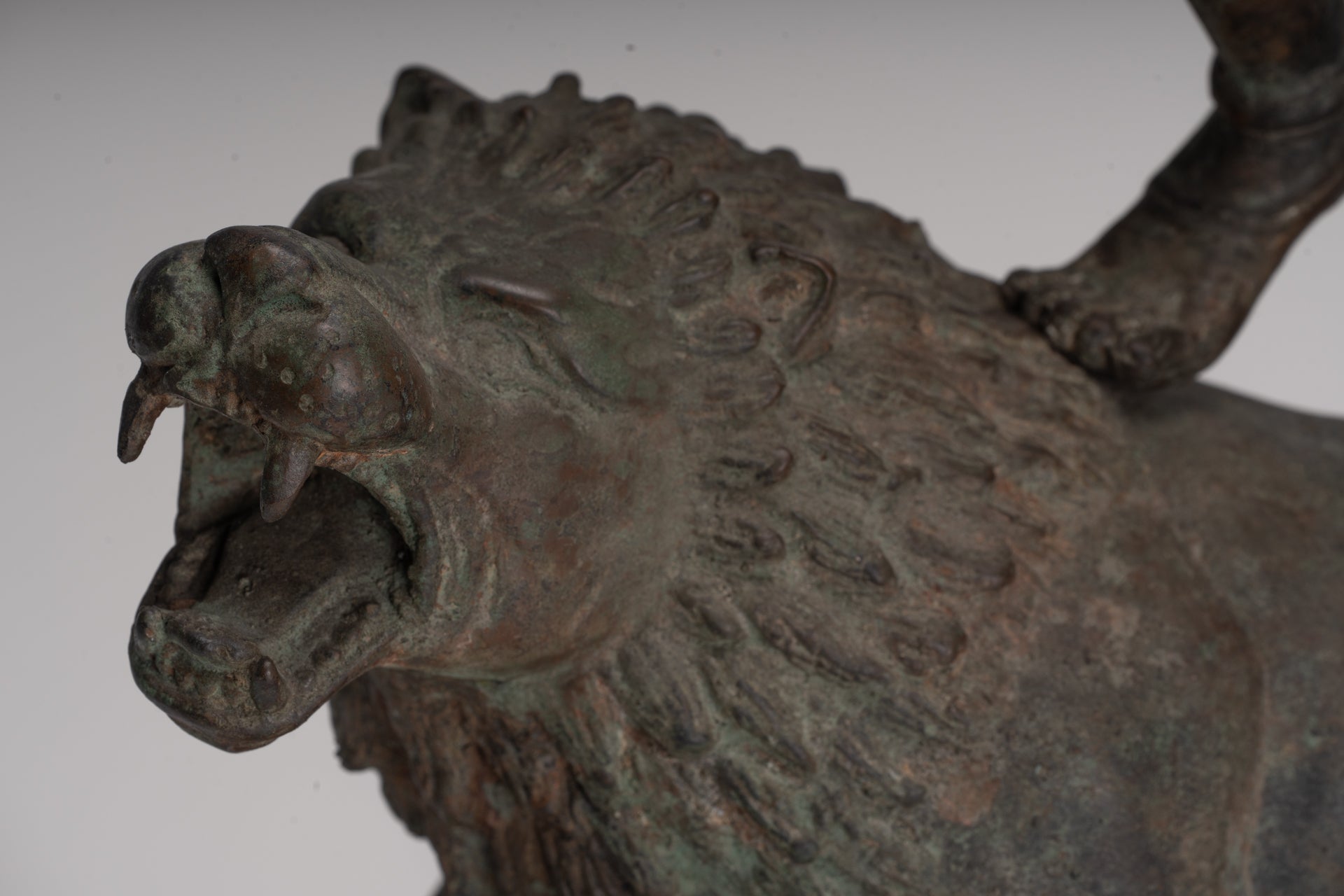 Kali Statue - Antique Java Style Majapahit Bronze Kali Statue on Roaring Lion - 54.5cm/22"