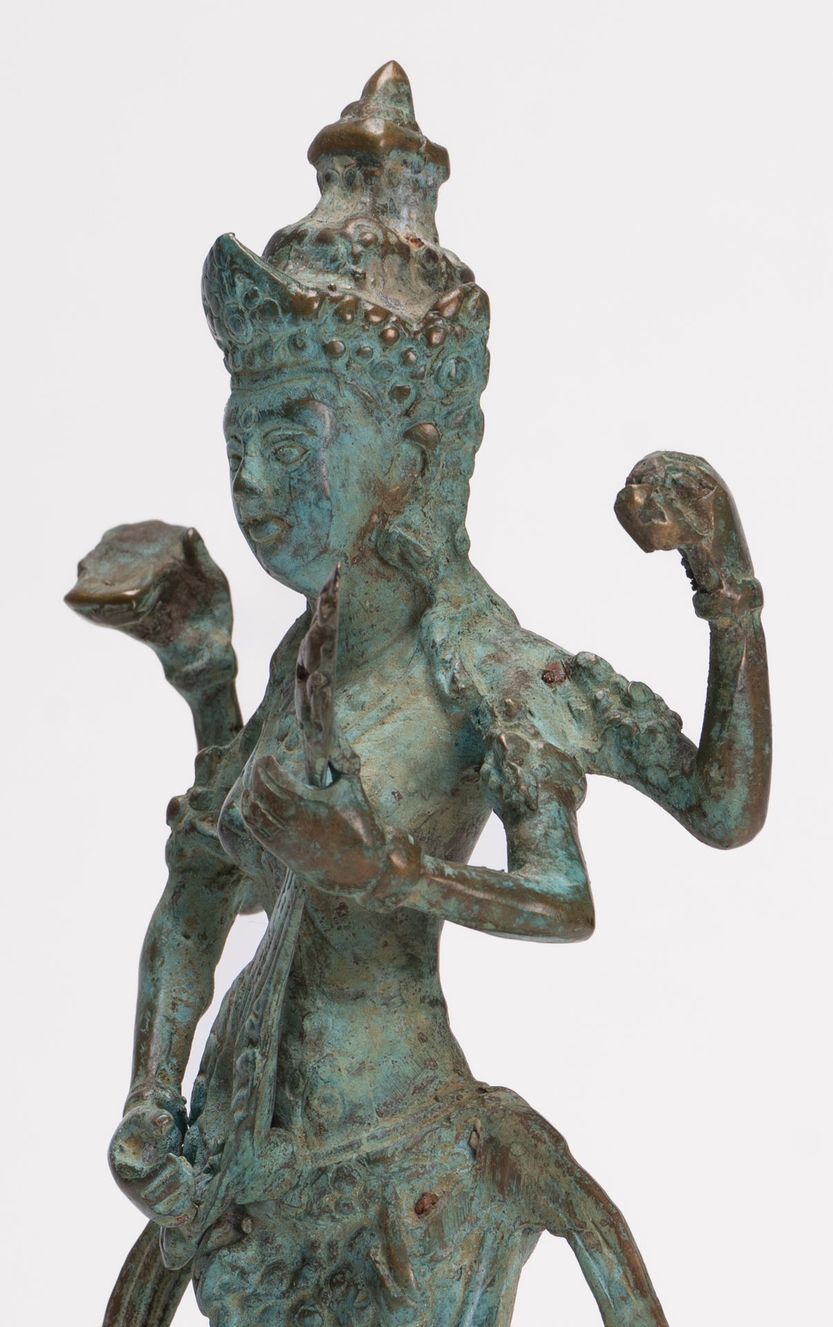 Antique Indonesian Style Bronze Javanese Saraswati Statue - 26cm/10"