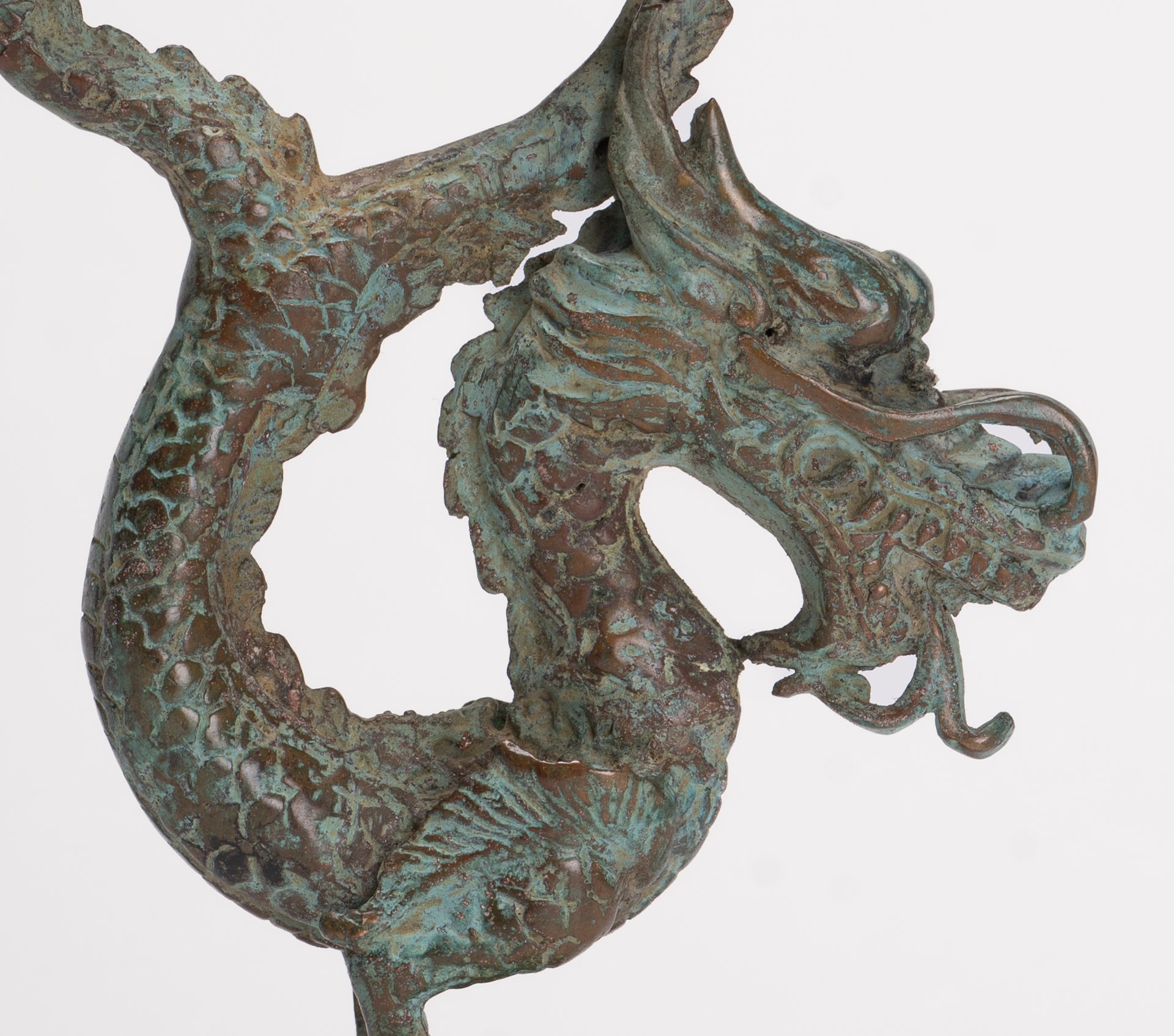 Antique Chinese Style Bronze Dragon Candle Holder - 17.5cm/7"