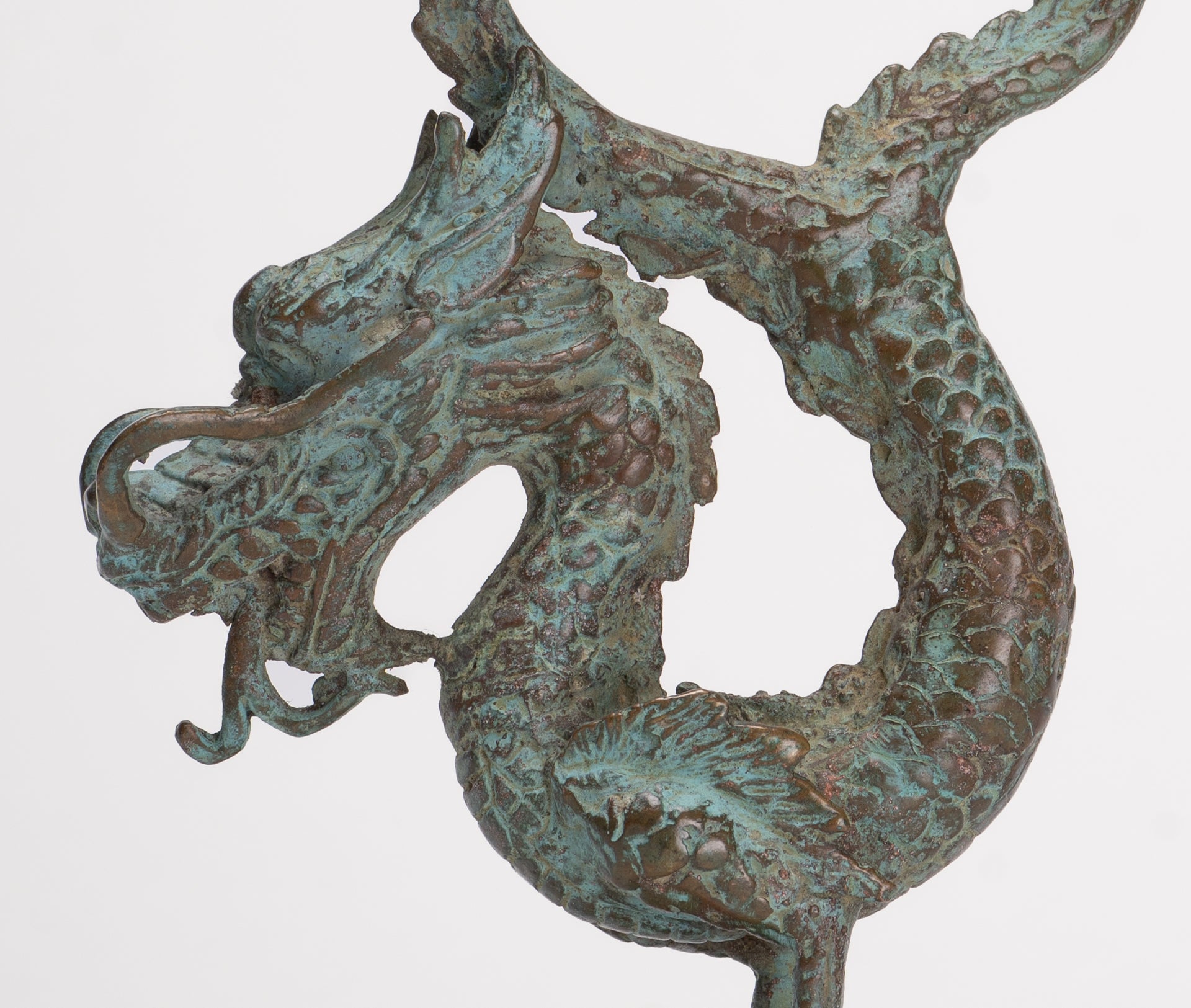 Antique Chinese Style Bronze Dragon Candle Holder - 17.5cm/7"