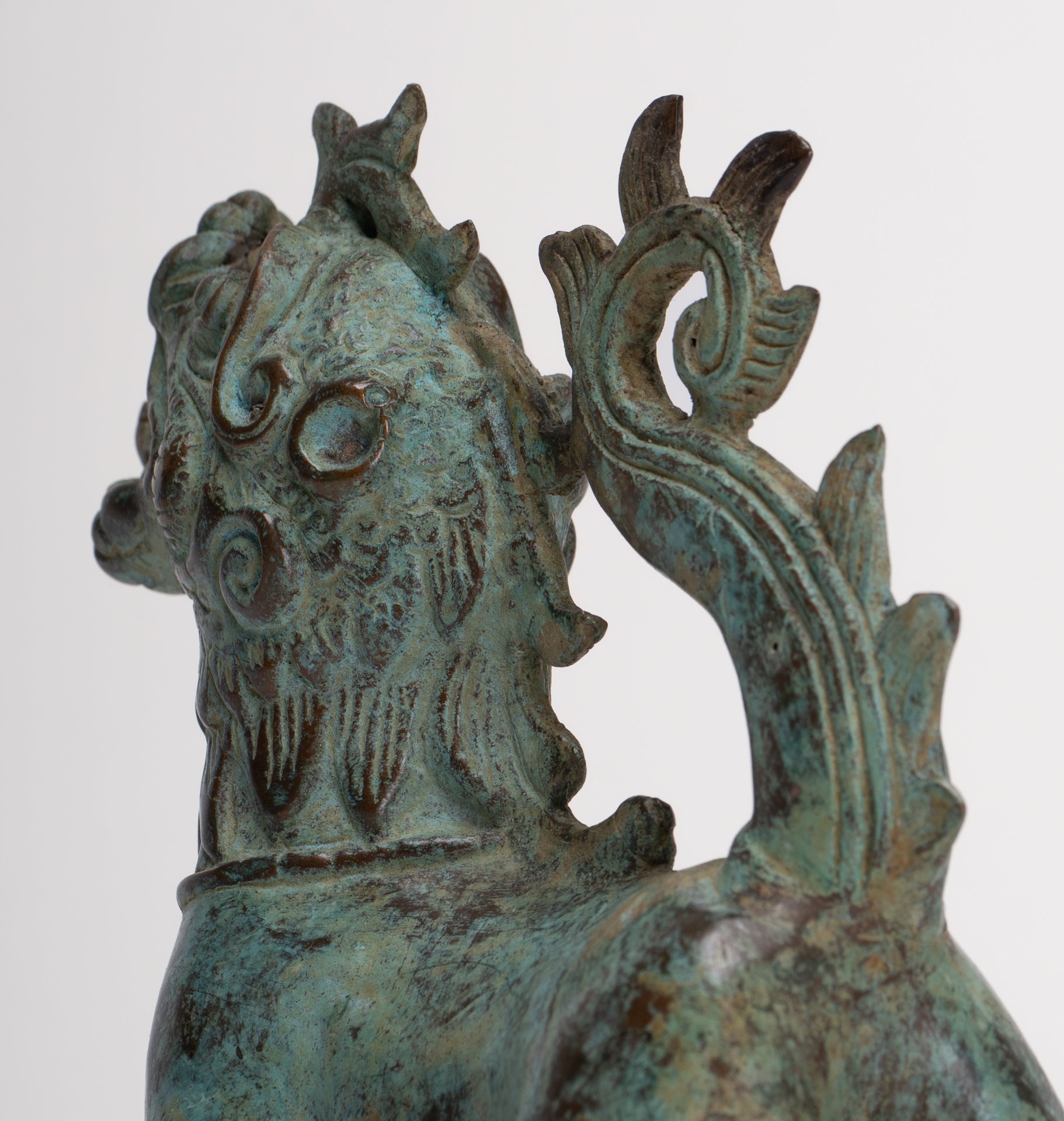 Antique Indonesian Style Bronze Singha Temple Guardian or Lion - 14cm/6"