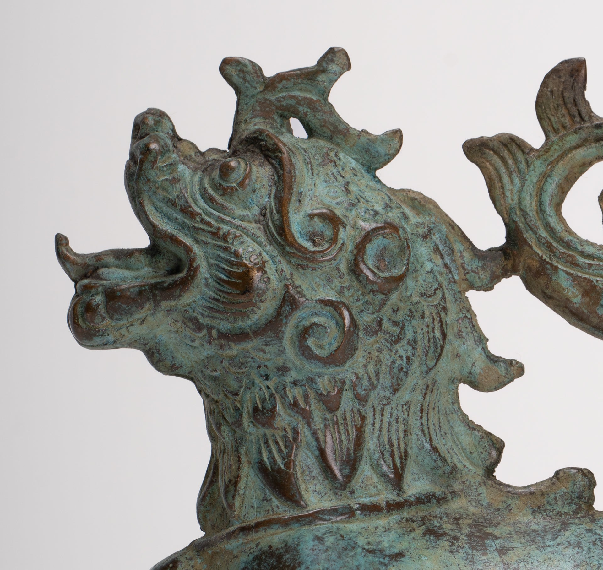 Antique Indonesian Style Bronze Singha Temple Guardian or Lion - 14cm/6"