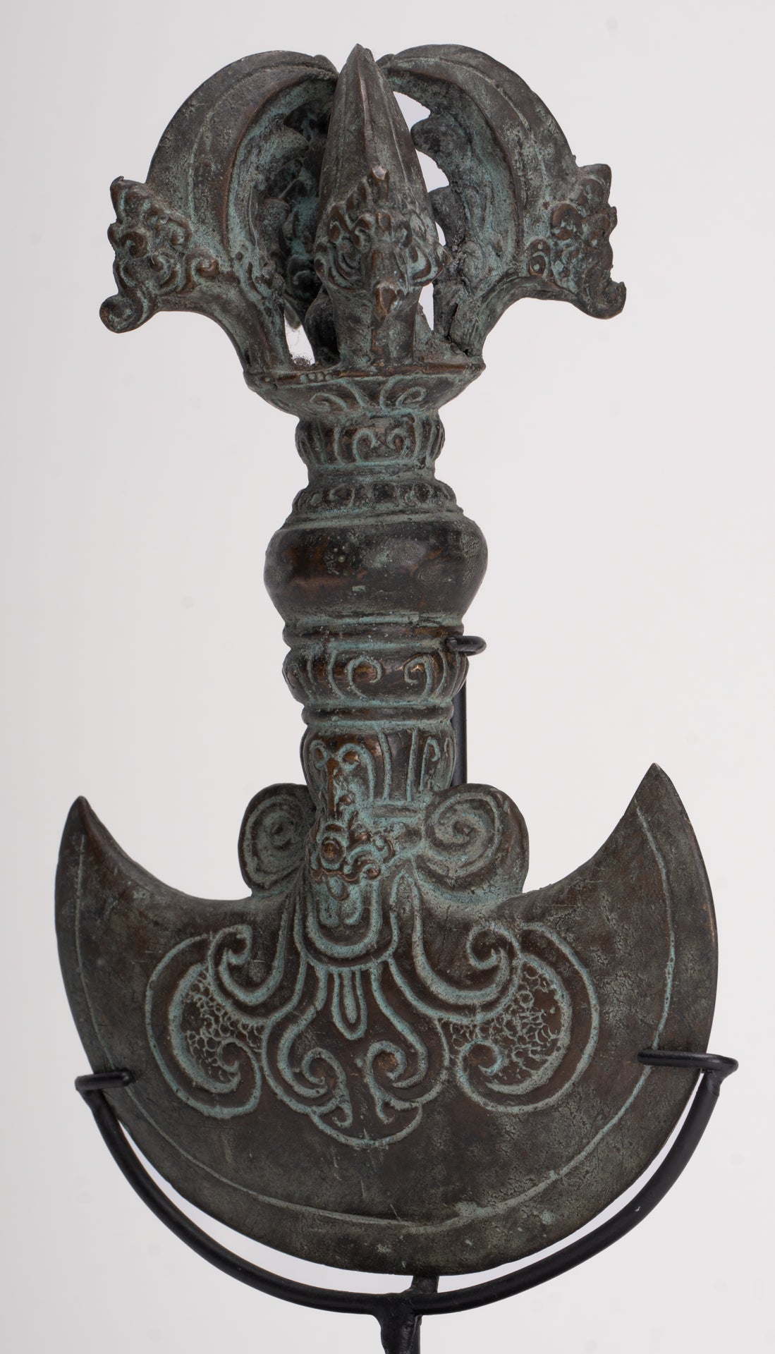 Antique Indonesian Style Mounted Bronze Ceremonial Chandrasa Axe Head- 29cm/12"