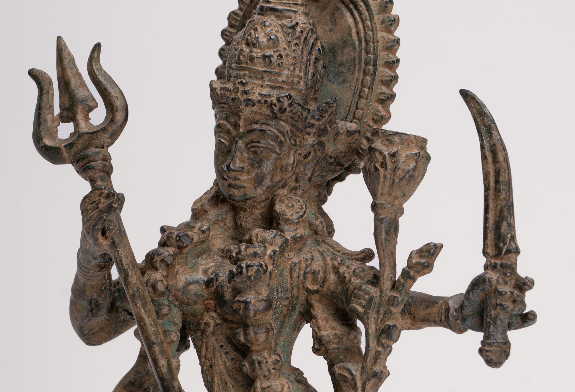 Kali Statue - Antique Java Style Majapahit Standing Bronze Kali or Mahakali Statue - 28cm/11"
