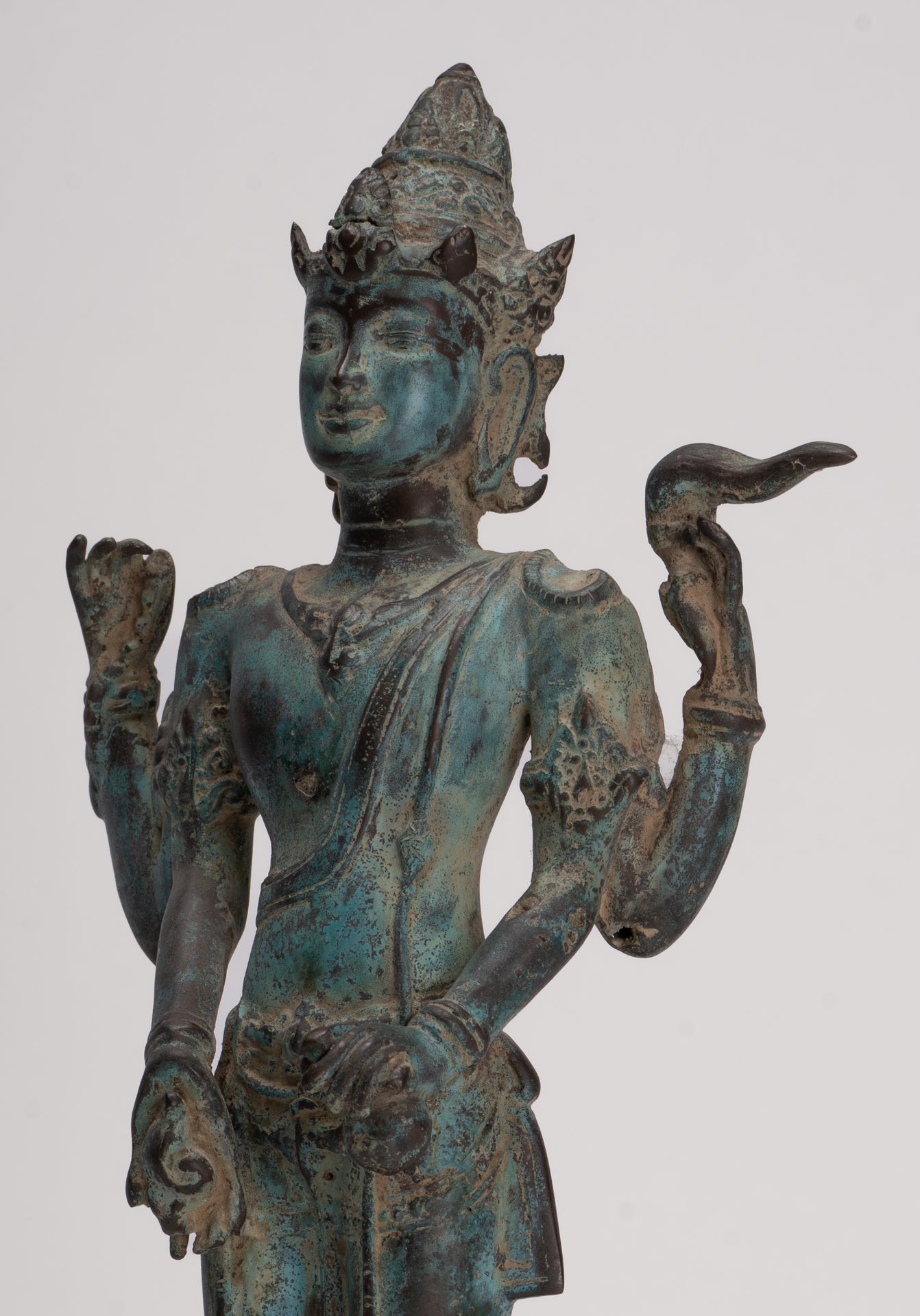 Vishnu - Antique Indonesian Style Majapahit Java Standing Bronze Vishnu Statue - 39cm/16"