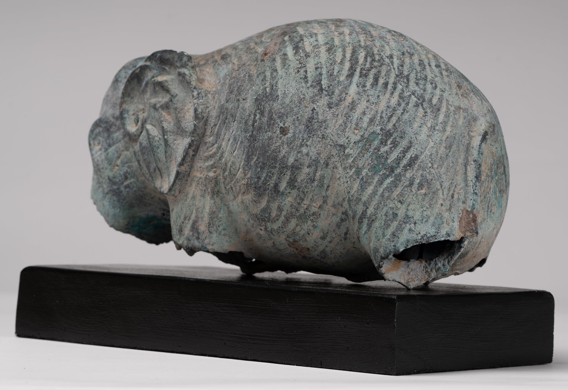 Antique Khmer Style Verdigris Bronze Abstract Elephant Statue - 21cm/8.5"