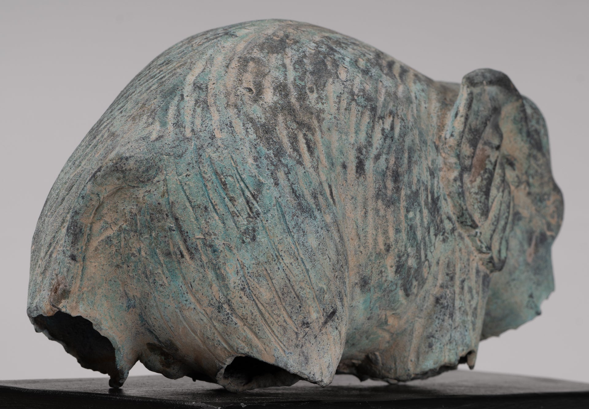 Antique Khmer Style Verdigris Bronze Abstract Elephant Statue - 21cm/8.5"