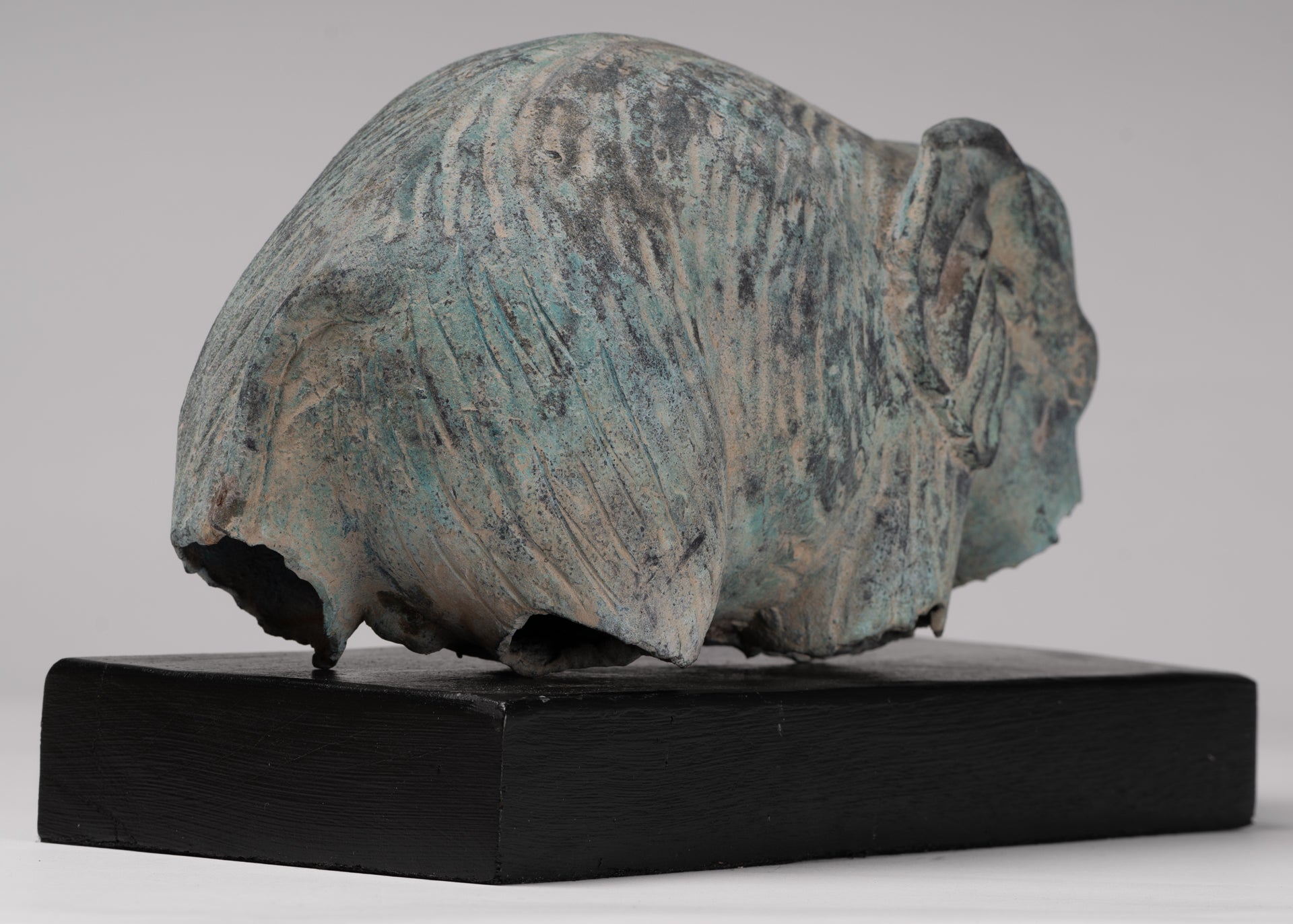 Antique Khmer Style Verdigris Bronze Abstract Elephant Statue - 21cm/8.5"