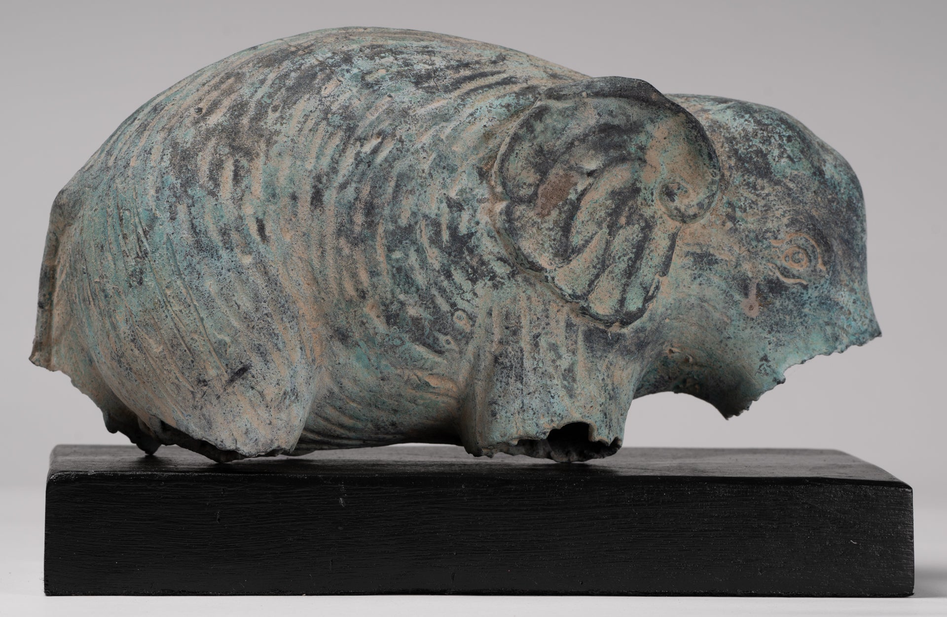 Antique Khmer Style Verdigris Bronze Abstract Elephant Statue - 21cm/8.5"