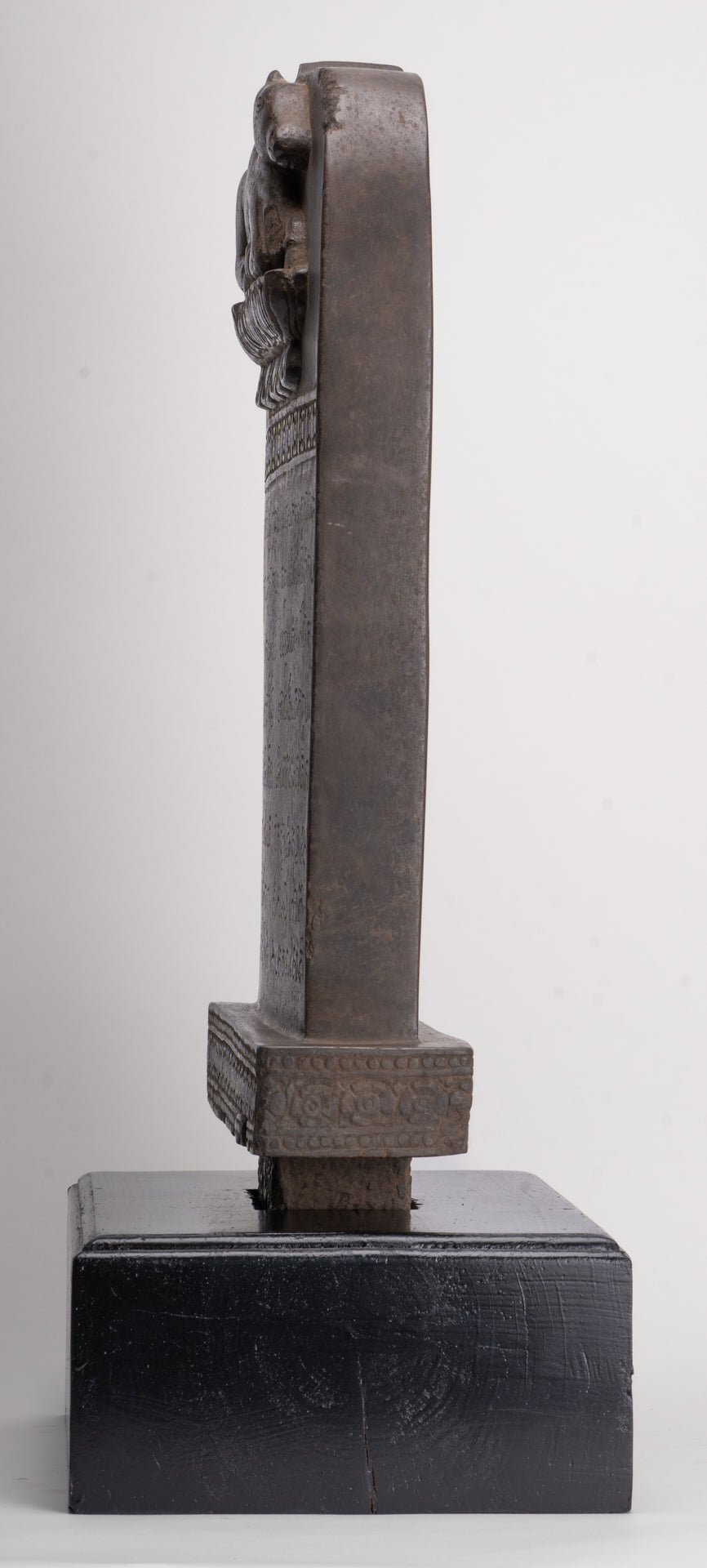 Antique Khmer Style Stone Sanskrit Stele with Nandi - 54cm / 22"