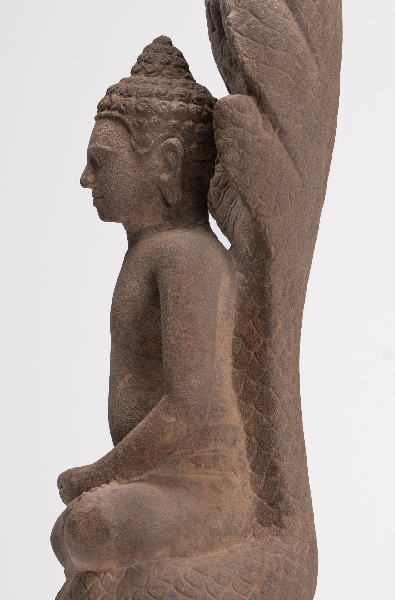 Buddha Statue - Antique Dvaravati Style Thai Stone Naga Meditation Buddha - 58cm/23"