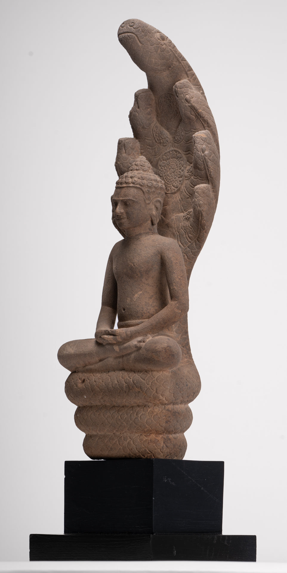 Buddha Statue - Antique Dvaravati Style Thai Stone Naga Meditation Buddha - 58cm/23"