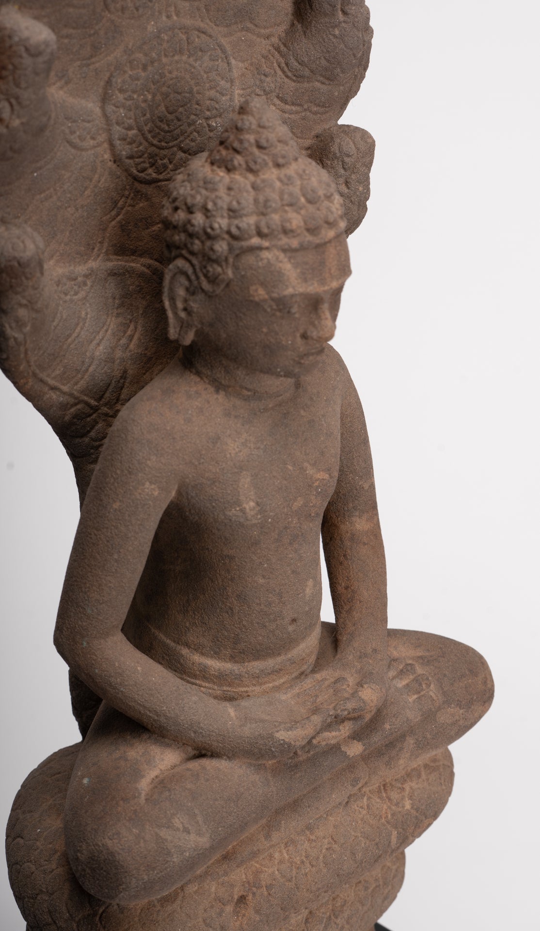 Buddha Statue - Antique Dvaravati Style Thai Stone Naga Meditation Buddha - 58cm/23"
