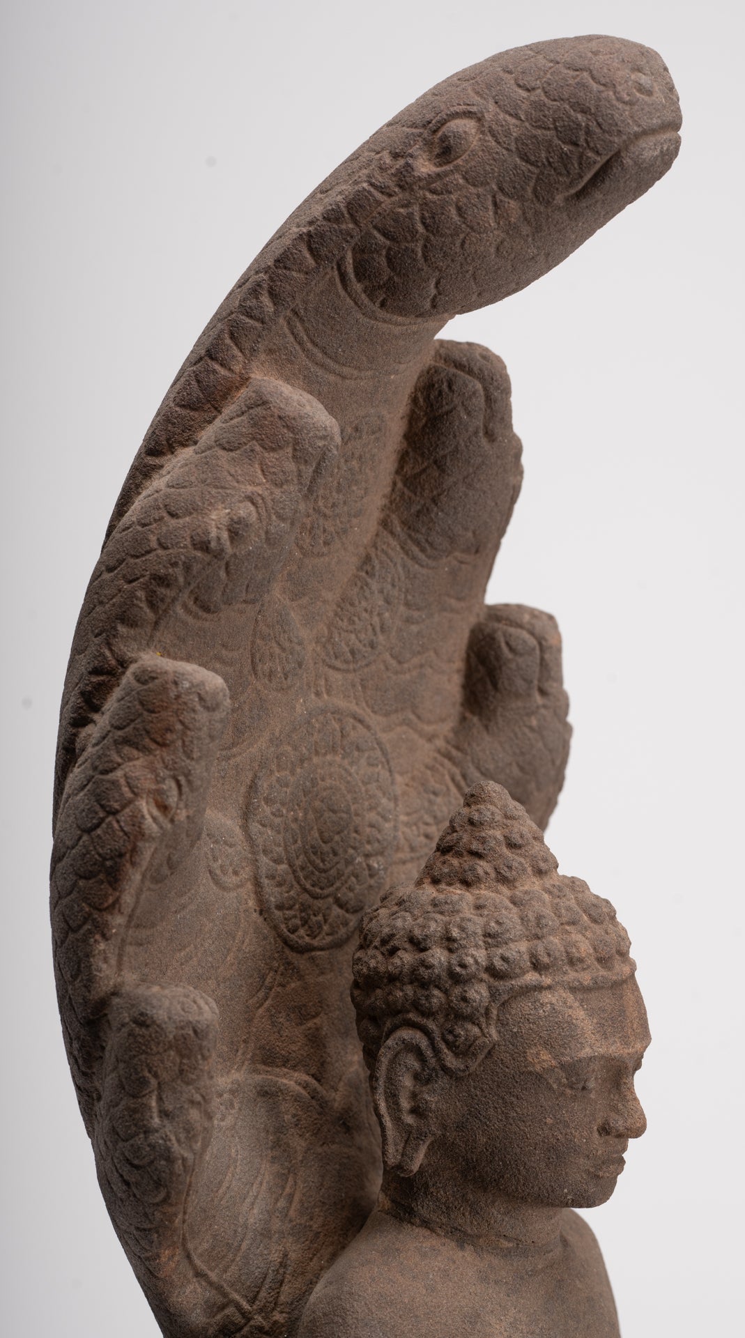 Buddha Statue - Antique Dvaravati Style Thai Stone Naga Meditation Buddha - 58cm/23"