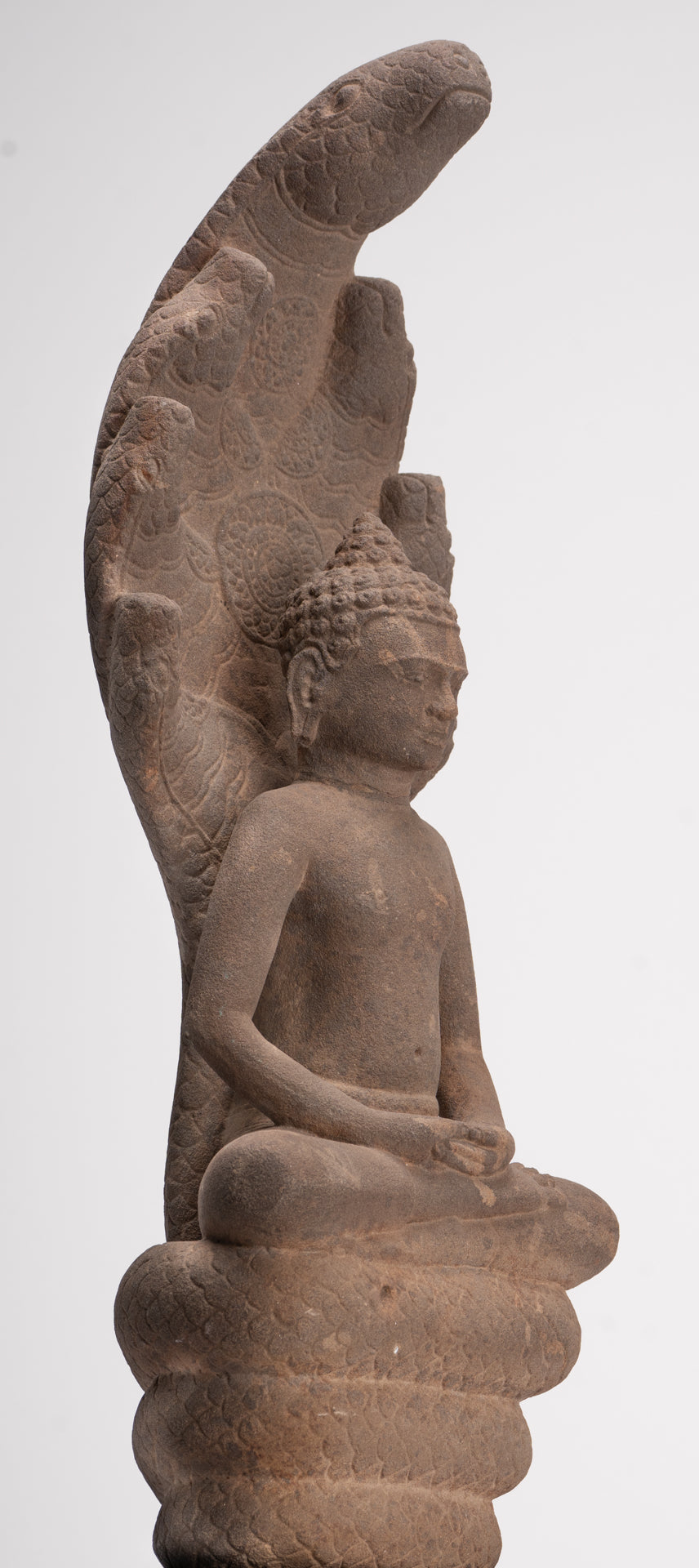 Buddha Statue - Antique Dvaravati Style Thai Stone Naga Meditation Buddha - 58cm/23"