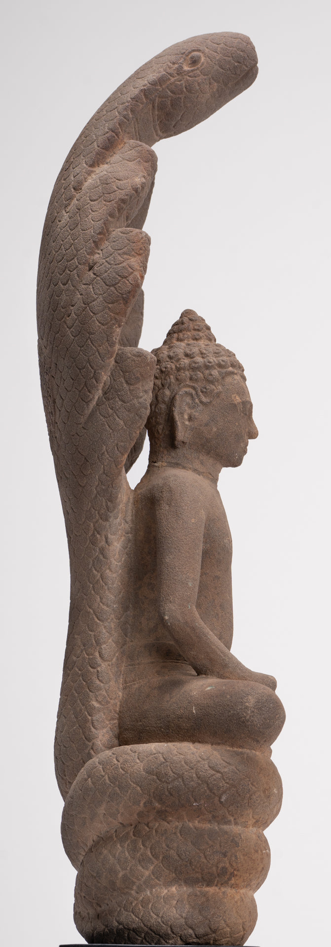 Buddha Statue - Antique Dvaravati Style Thai Stone Naga Meditation Buddha - 58cm/23"