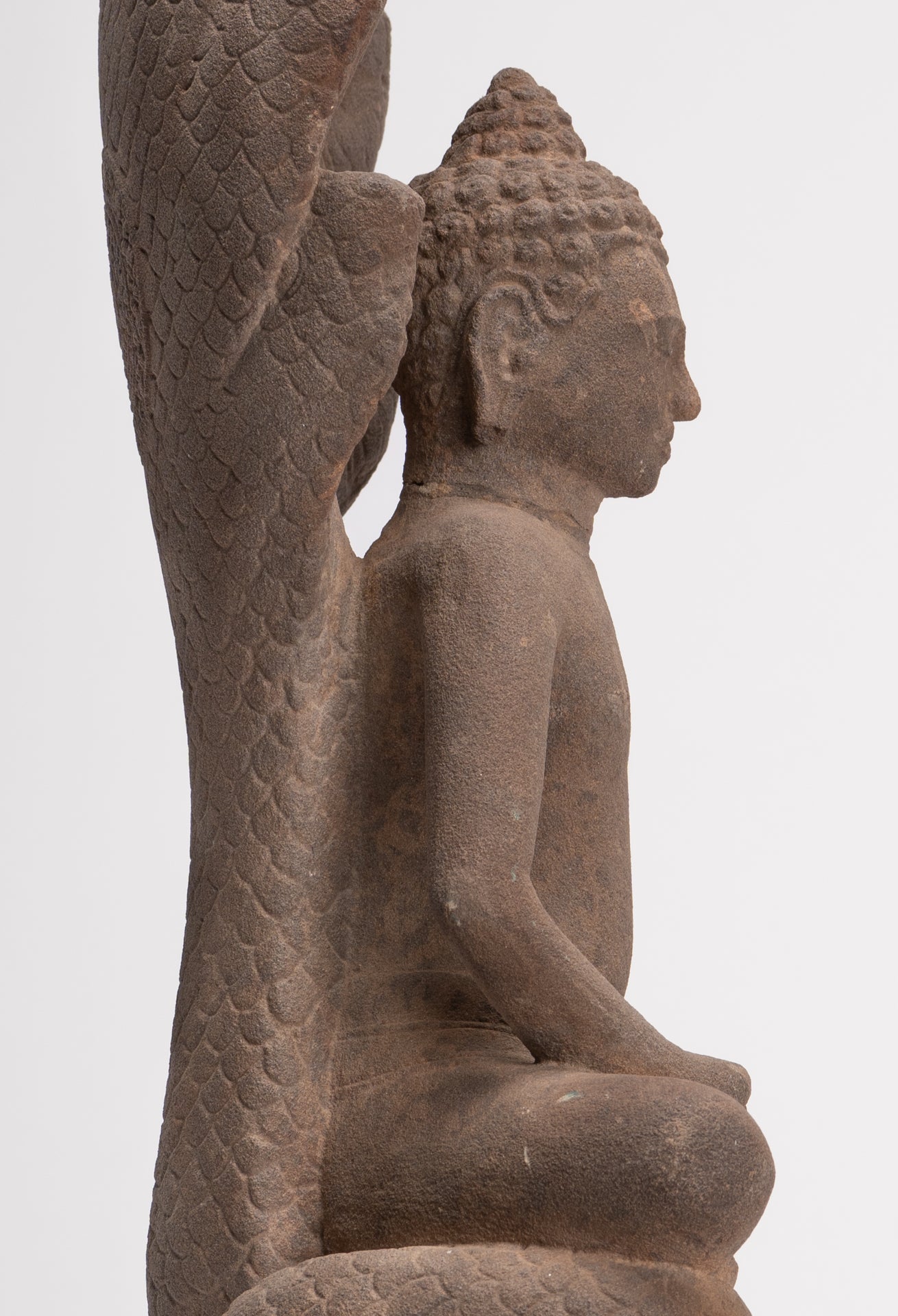 Buddha Statue - Antique Dvaravati Style Thai Stone Naga Meditation Buddha - 58cm/23"