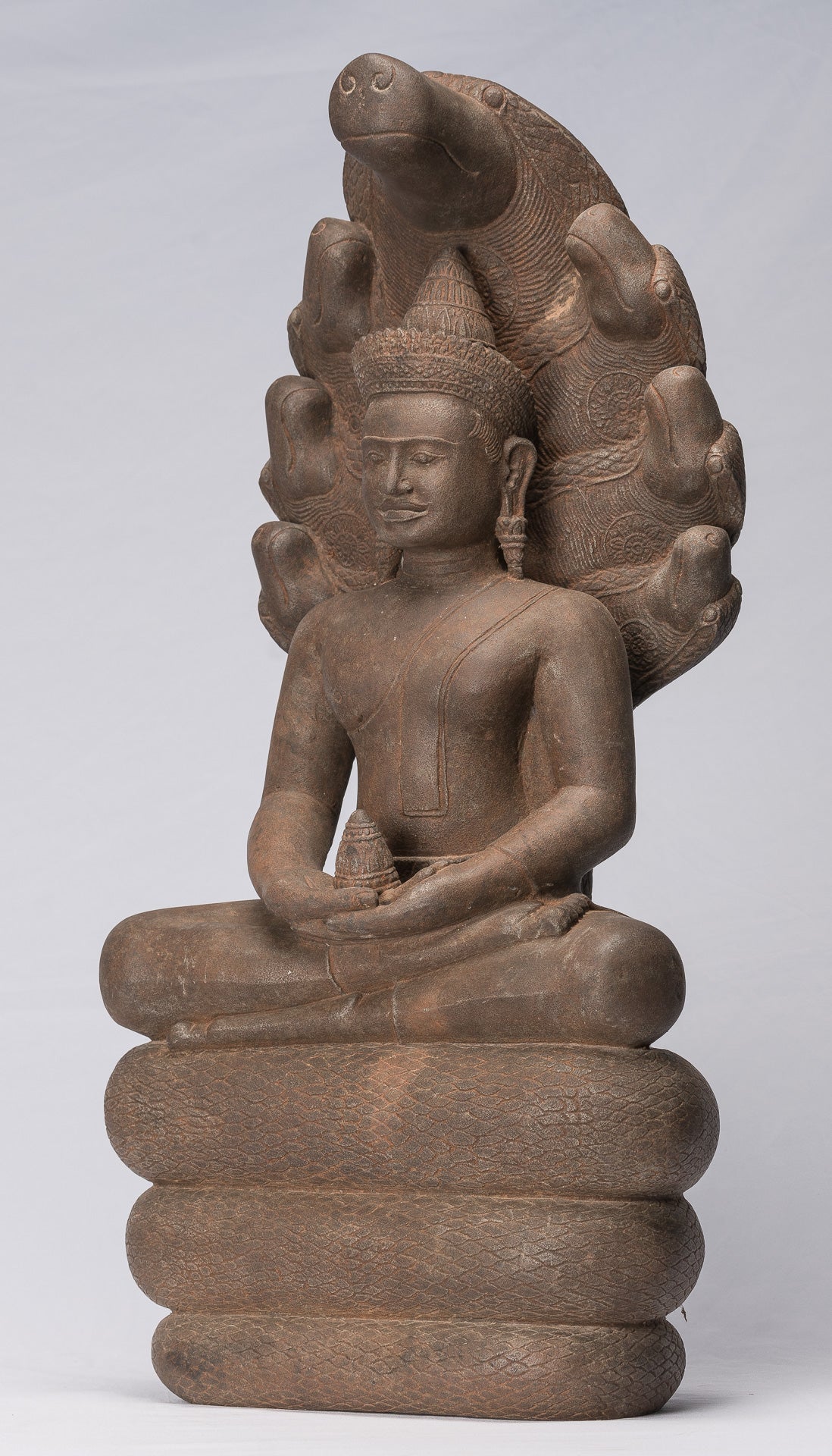 Statua Buddha - Antique Bayon Style Khmer Stone seduto Naga Meditazione Buddha - 67 cm/27 "