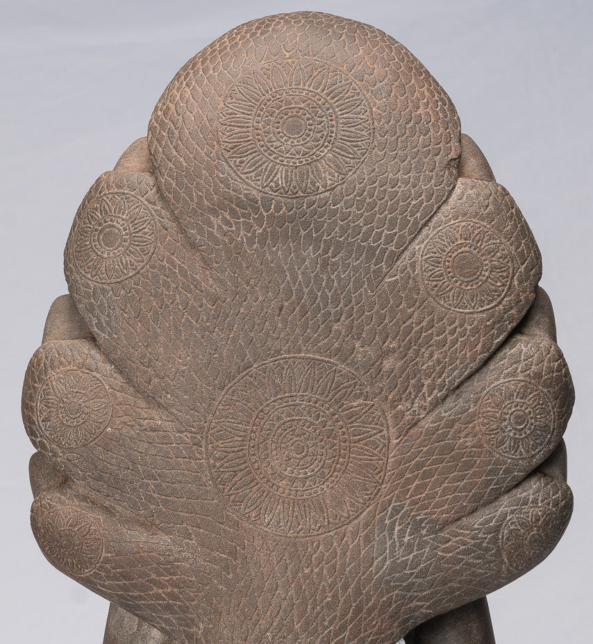 Statua Buddha - Antique Bayon Style Khmer Stone seduto Naga Meditazione Buddha - 67 cm/27 "