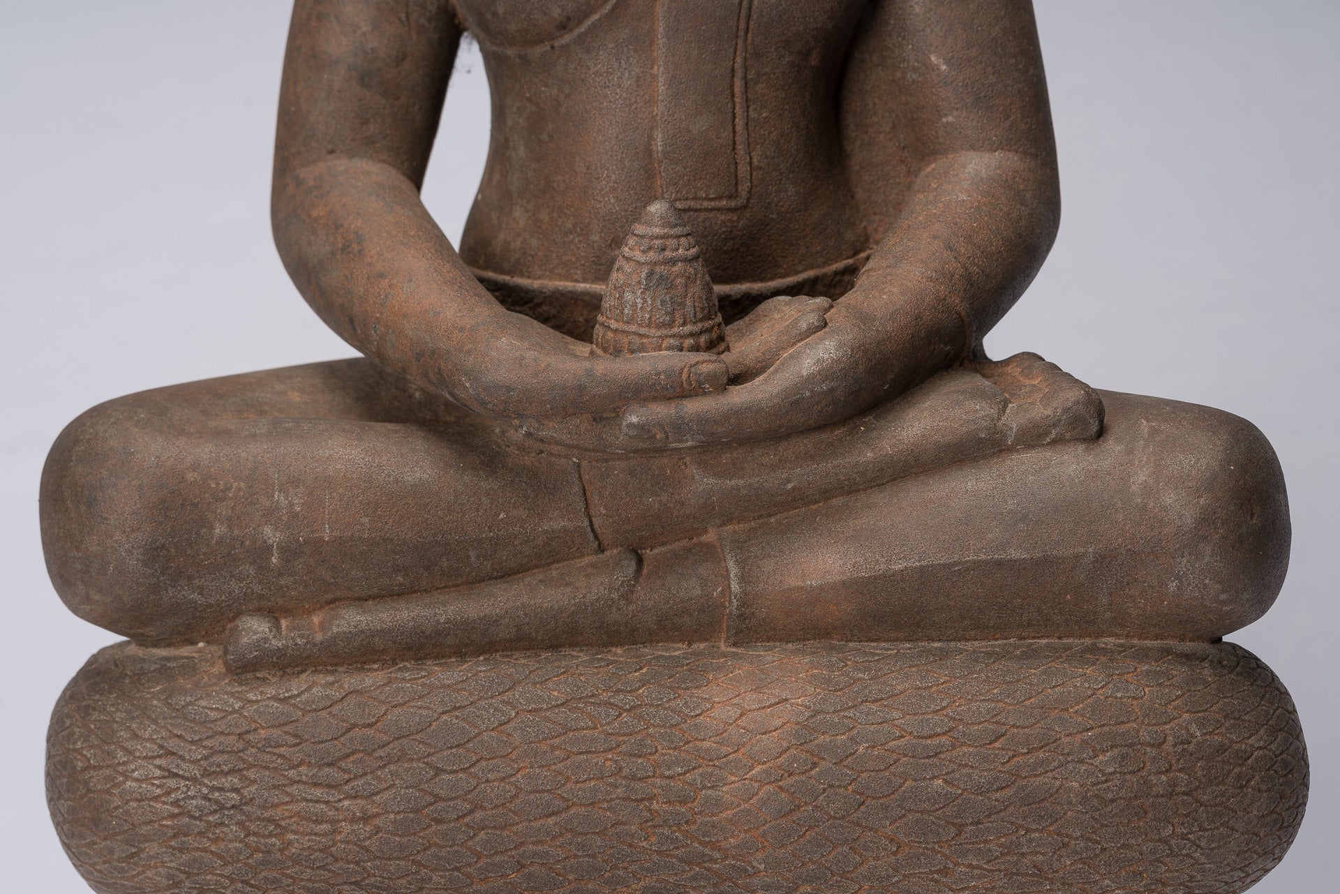 Statua Buddha - Antique Bayon Style Khmer Stone seduto Naga Meditazione Buddha - 67 cm/27 "