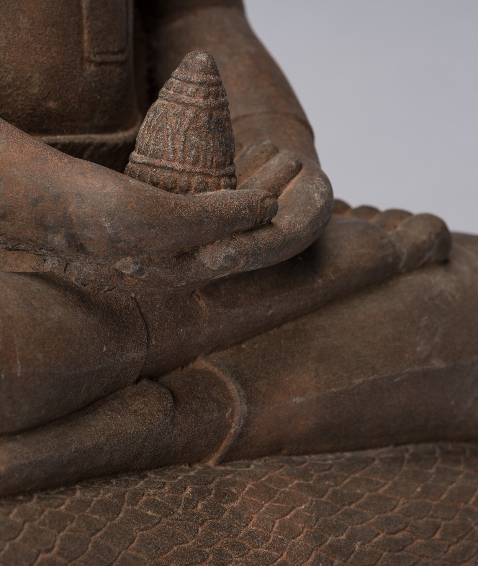 Statua Buddha - Antique Bayon Style Khmer Stone seduto Naga Meditazione Buddha - 67 cm/27 "