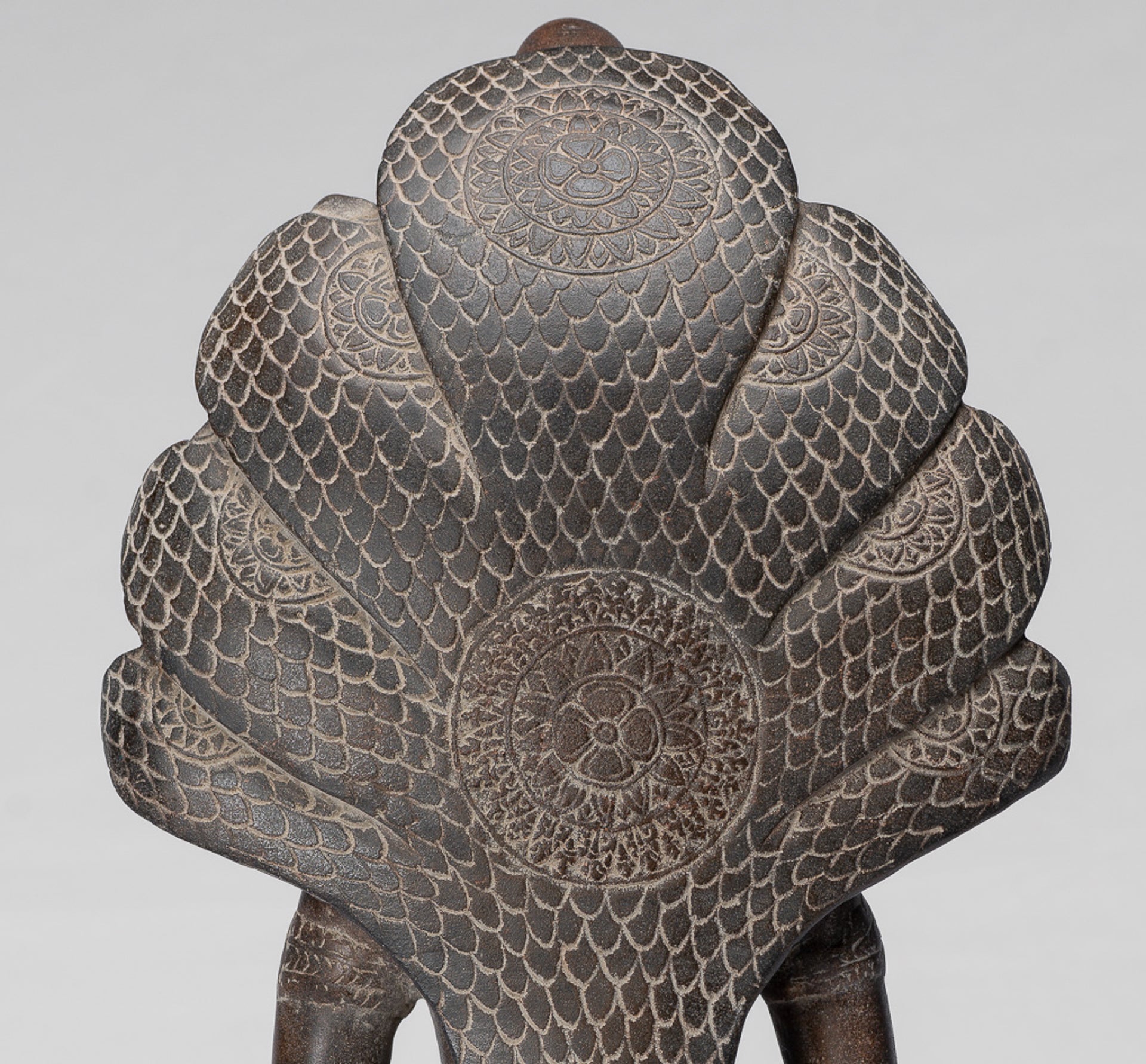 Buddha Statue - Antique Bayon Style Khmer Stone Seated Naga Meditation Buddha - 38cm/15"