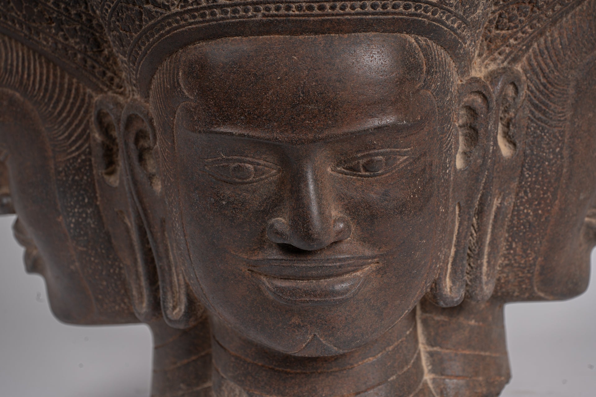 Brahma Statue - Antique Khmer Style Koh Ker Stone Brahma Head - Hindu God Creation - 42cm/17"