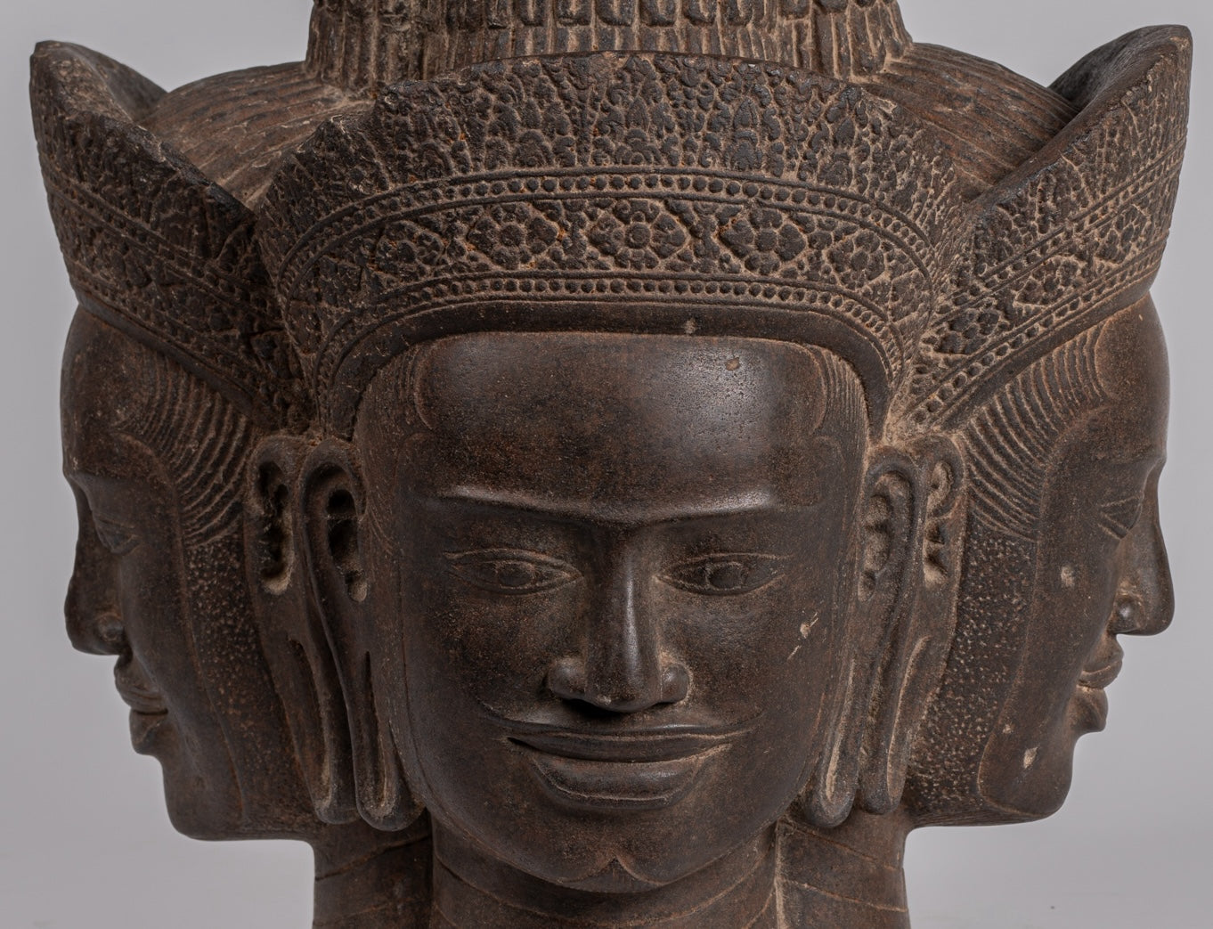 Brahma Statue - Antique Khmer Style Koh Ker Stone Brahma Head - Hindu God Creation - 42cm/17"